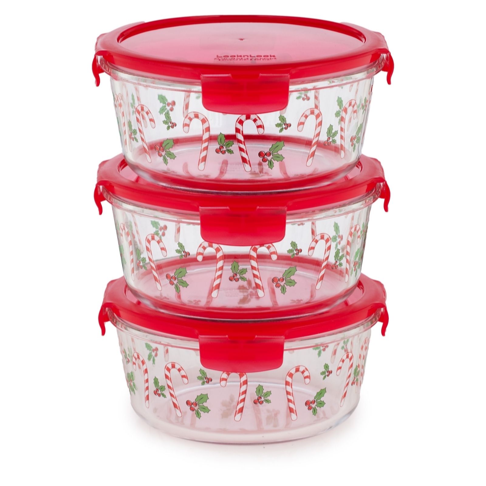 Outlet Lock & Lock Candy Cane Print Set of 3 Glass Containers