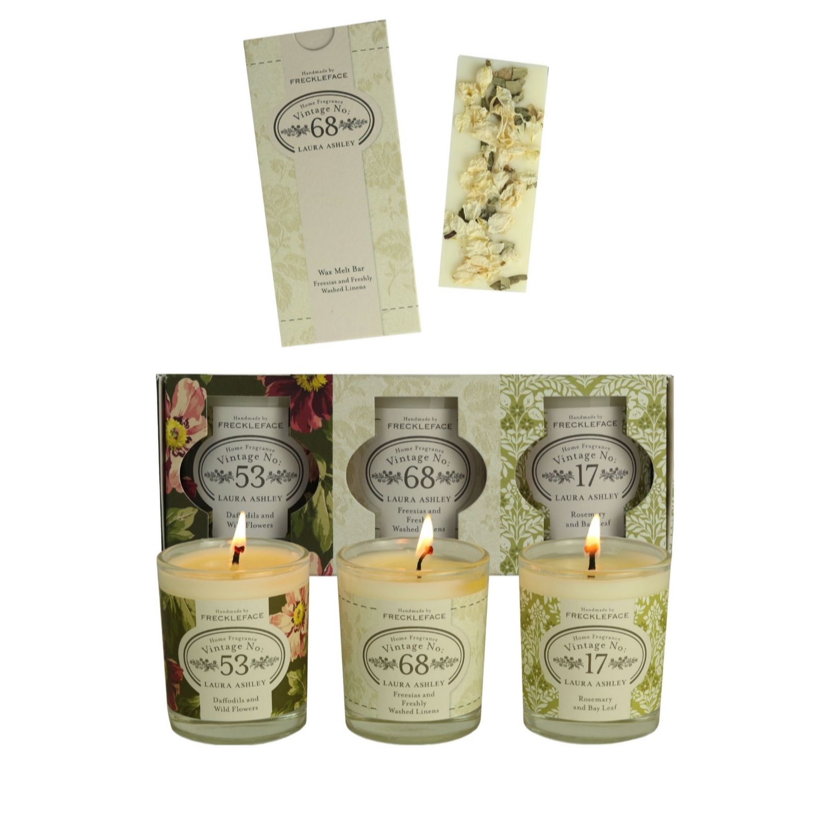 Freckleface x Laura Ashley Candle Trio & No 68 Wax Welt Snap Bar