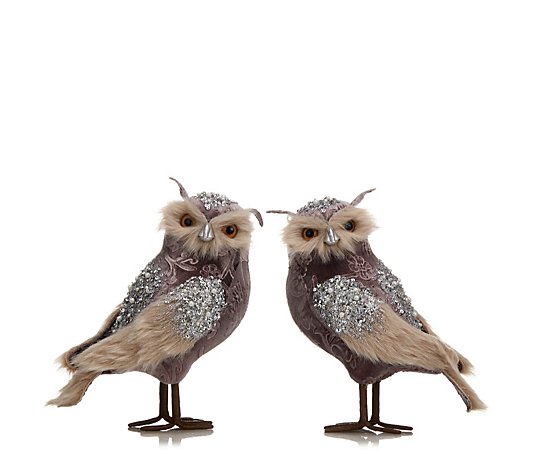 Alison Cork Set of 2 Velvet Standing Owls