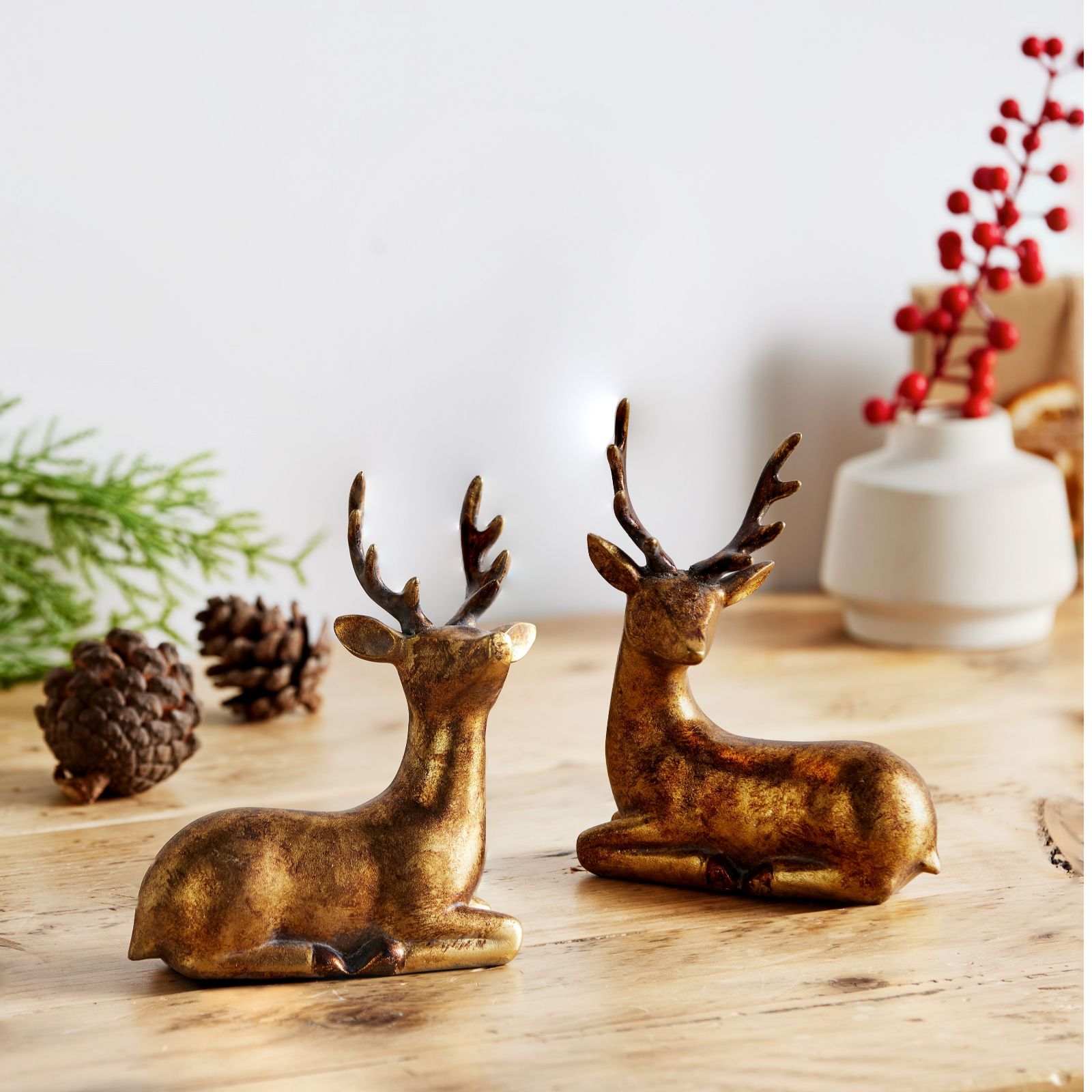 Home Stories Set Of 2 Antique Gold Deer