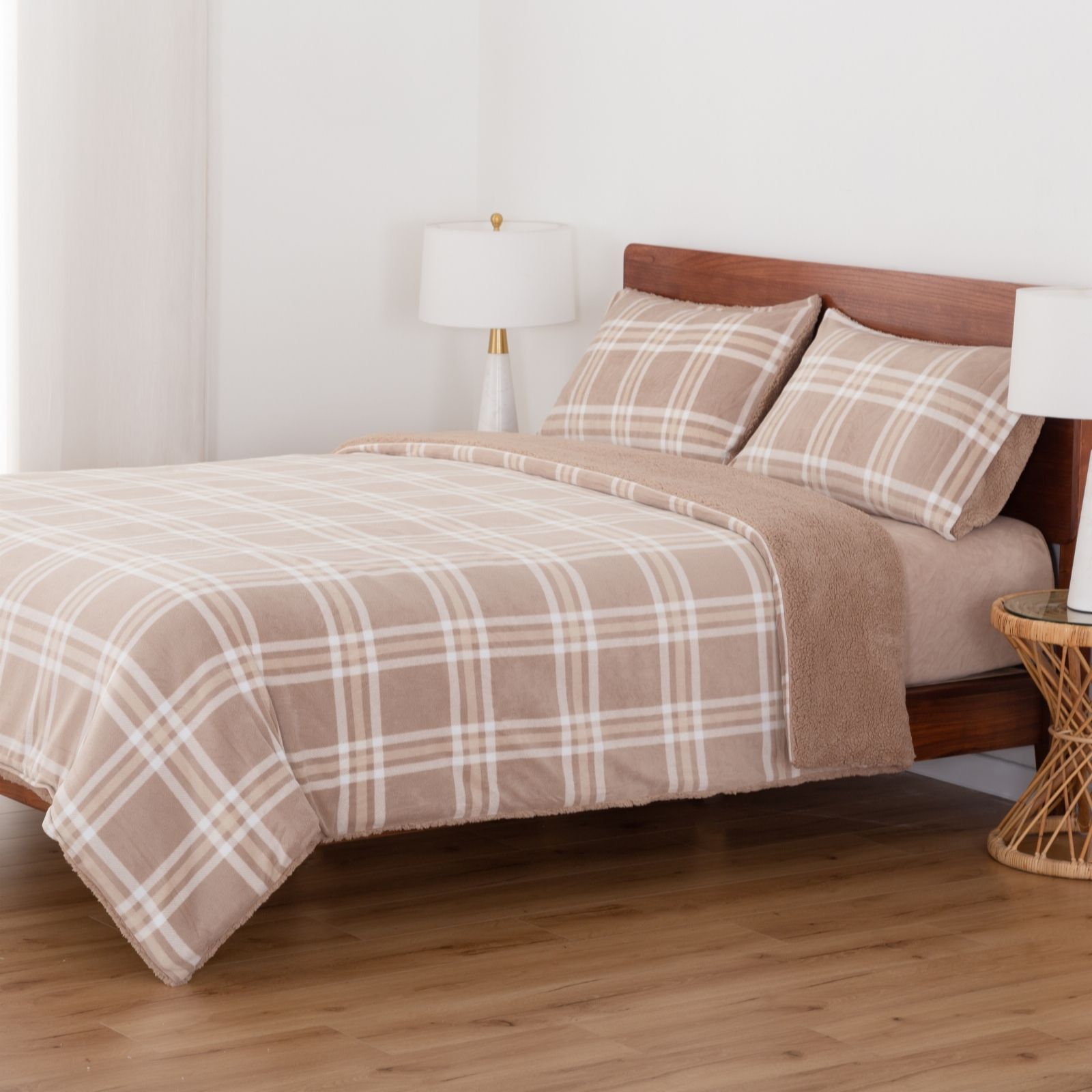 Outlet Cozee Home Fleece Sherpa Plaid Print 4 Piece Duvet Set