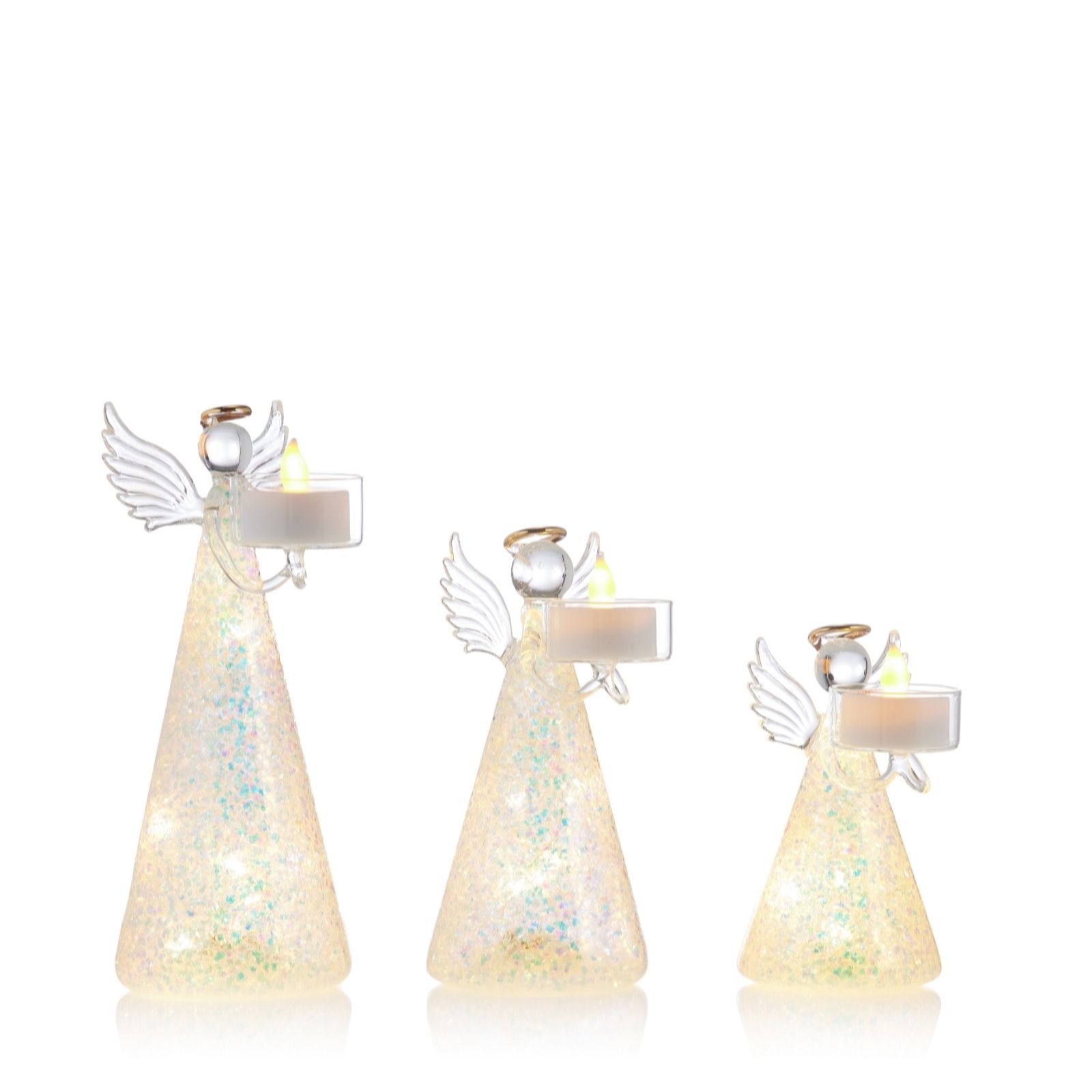 Outlet Home Reflections Set of 3 PreLit Glass Angel Candle Holders