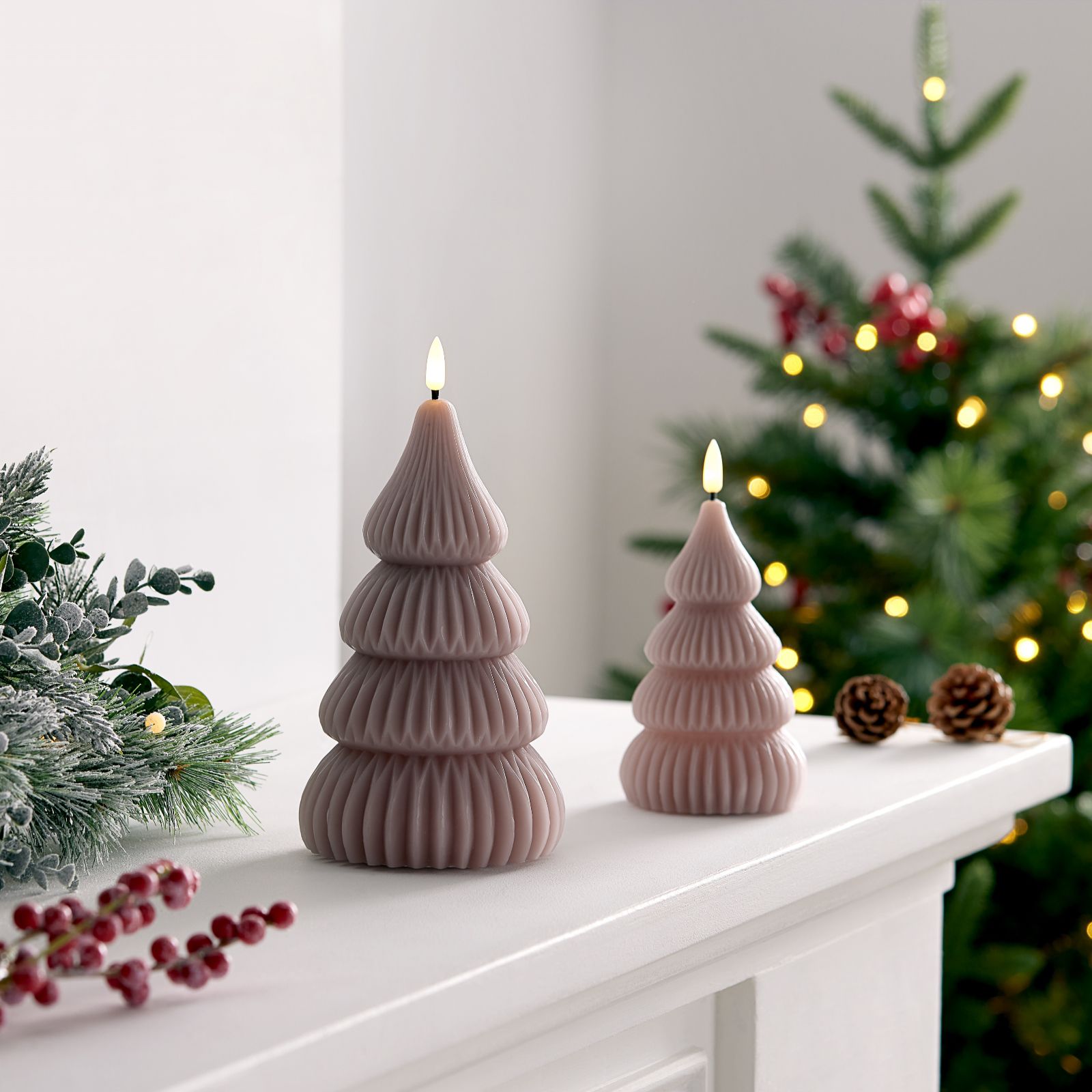 Home Stories Set Of 2 Wax Flameless Christmas Tree Candles