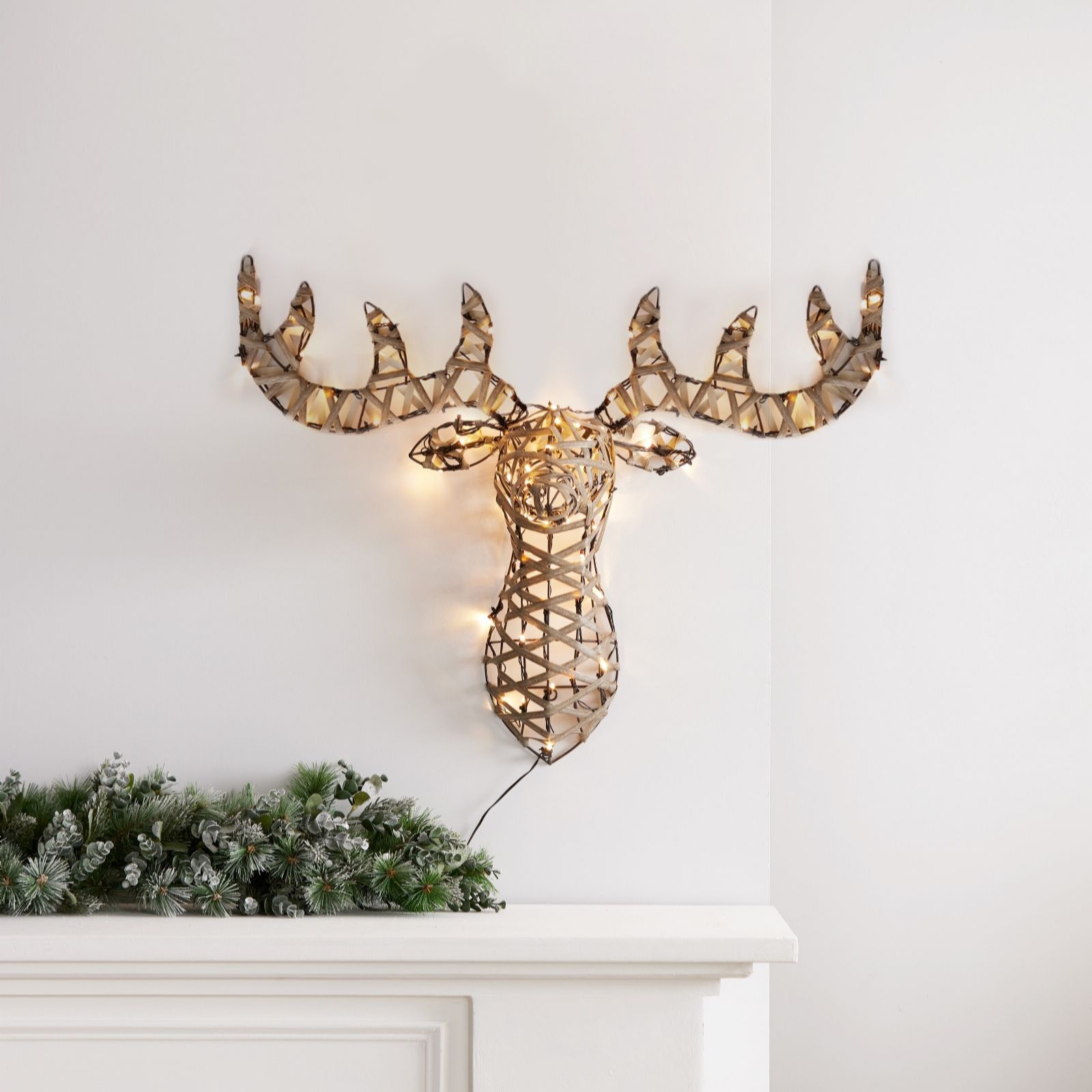 Home Stories Pre Lit 70cm Rattan Stag Head