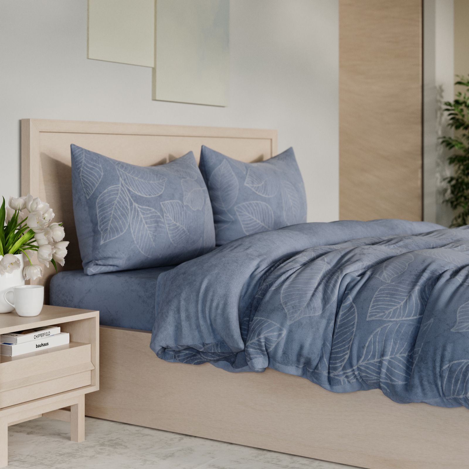 Cozee Home Oversized Leaf Tufted 4 Piece Velvetsoft Duvet Set