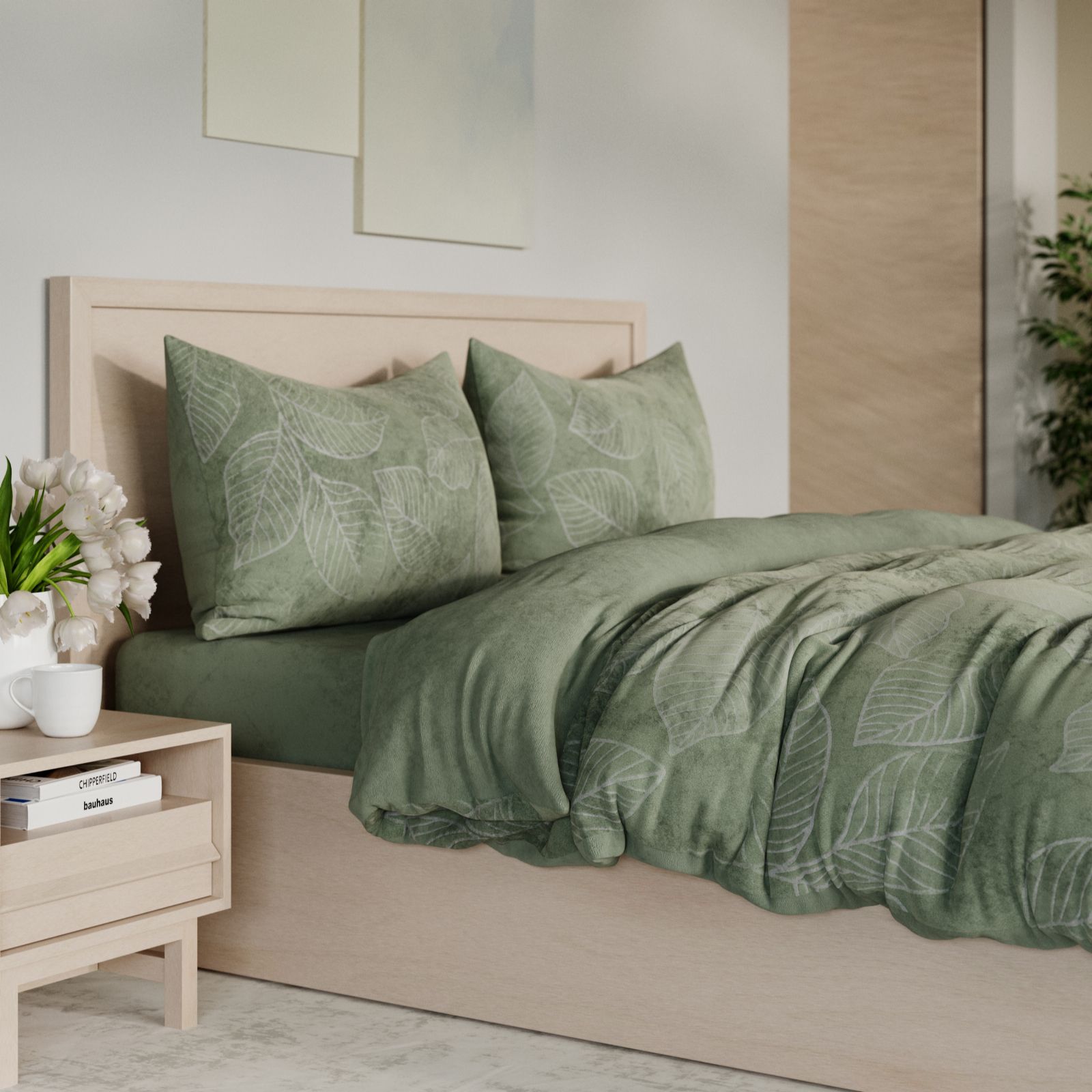 Cozee Home Oversized Leaf Tufted 4 Piece Velvetsoft Duvet Set
