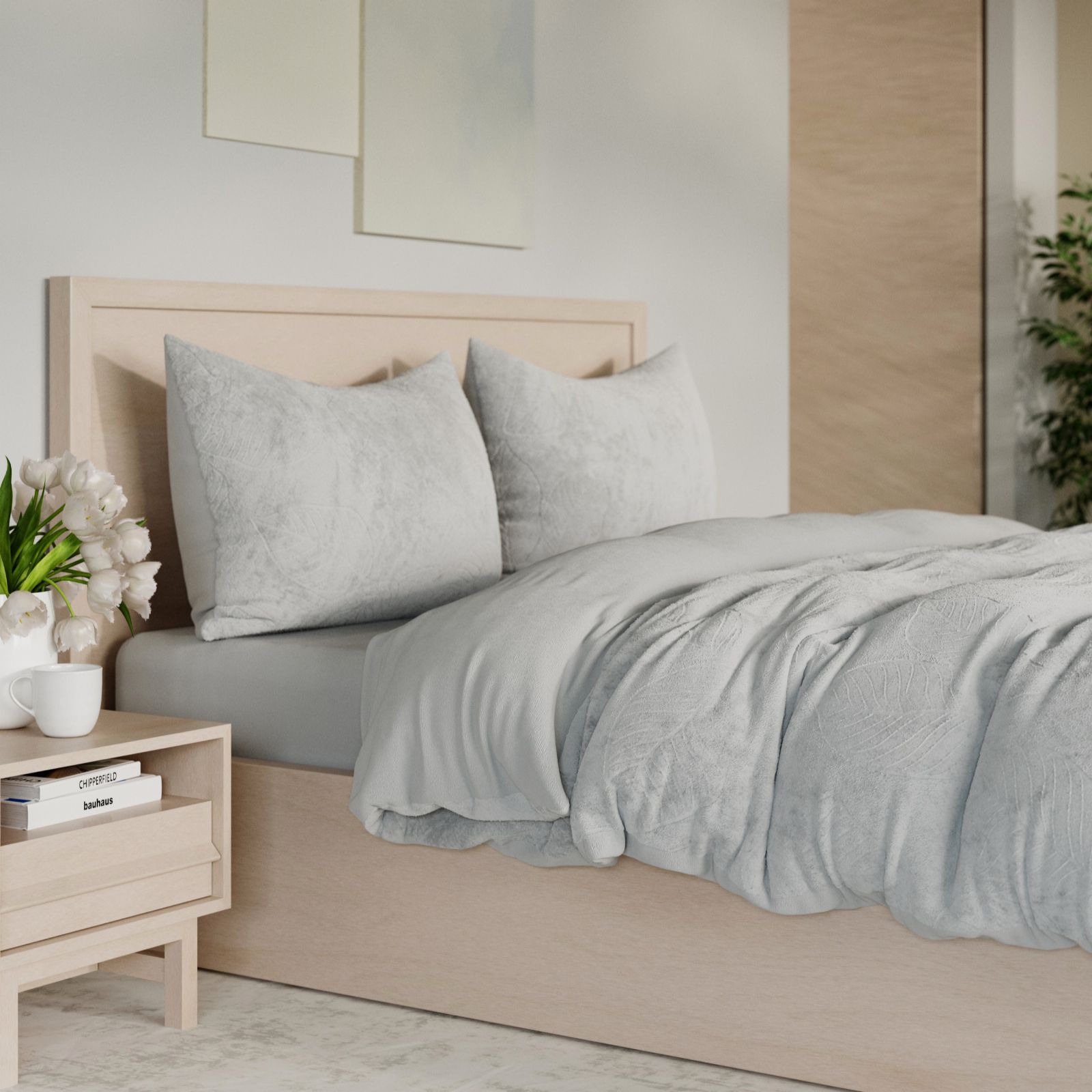 Cozee Home Oversized Leaf Tufted 4 Piece Velvetsoft Duvet Set