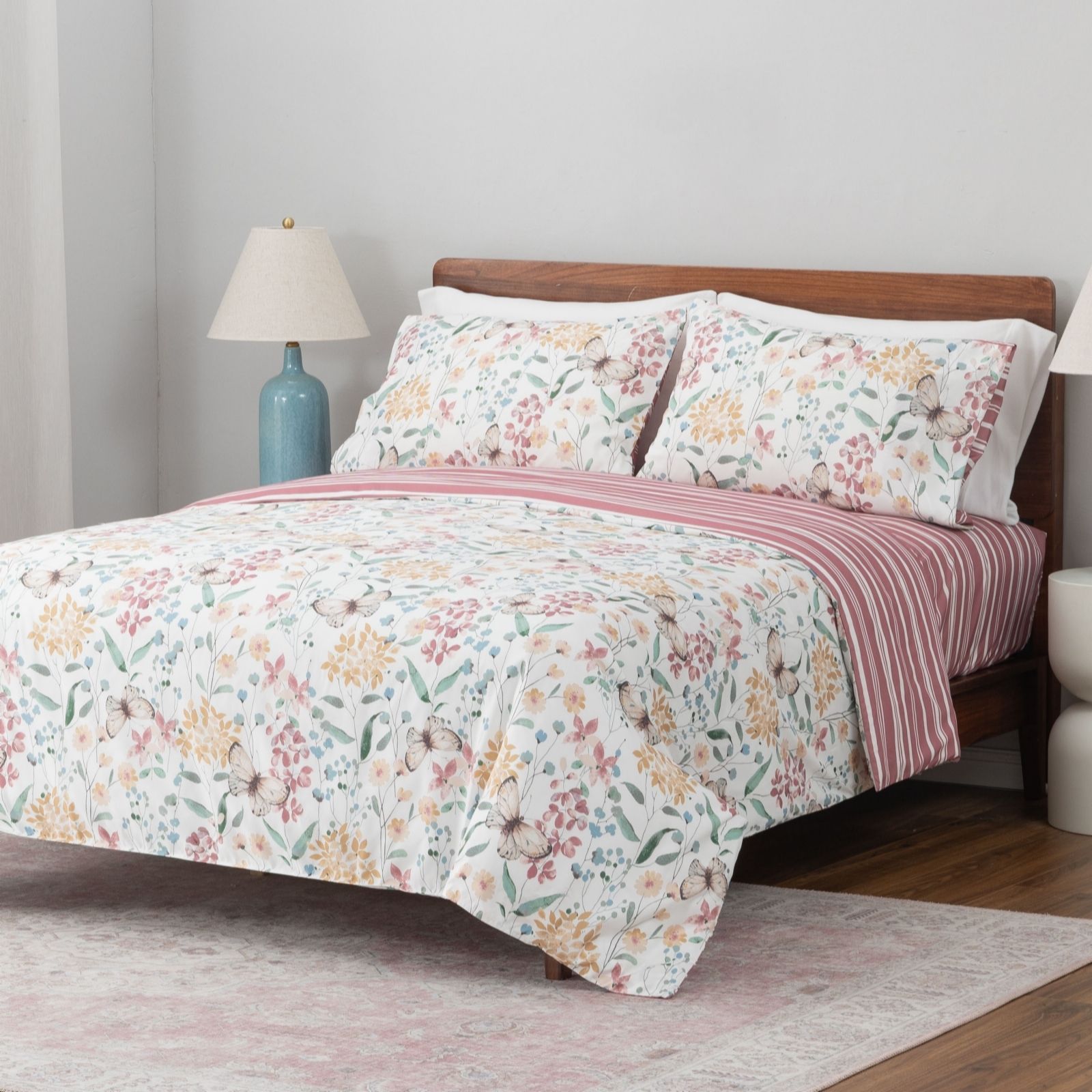 Outlet Cozee Home Reversible Butterfly Floral 4 Piece Duvet Set