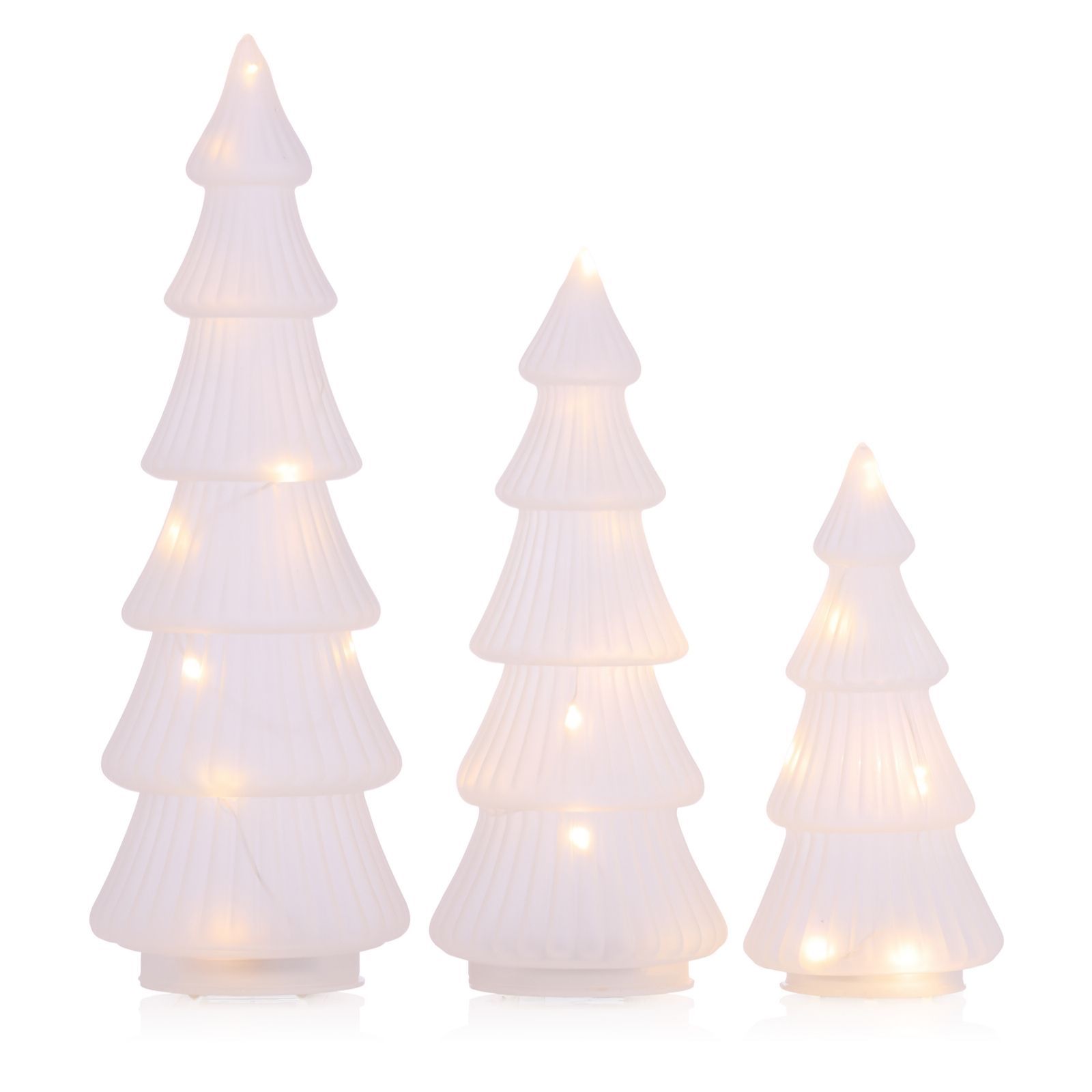 Home stories Set of 3 Frosted Glass Pre Lit Trees