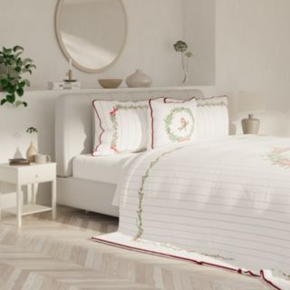 Home Stories Christmas Icons Embroidery Quilted Bedspread with Velvet Border