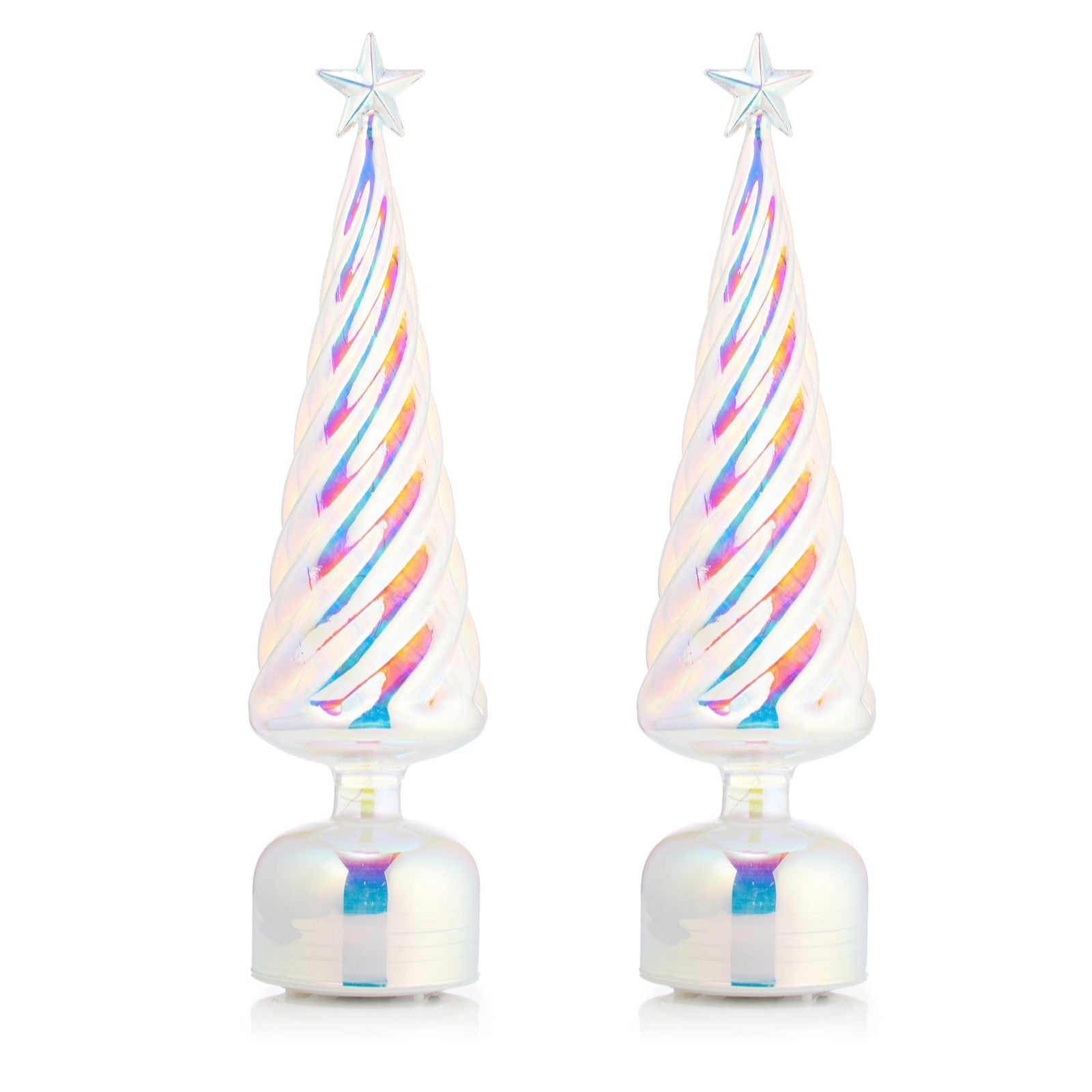 Home Reflections Set of 2 Pre-Lit Rotating Glass Christmas Tree
