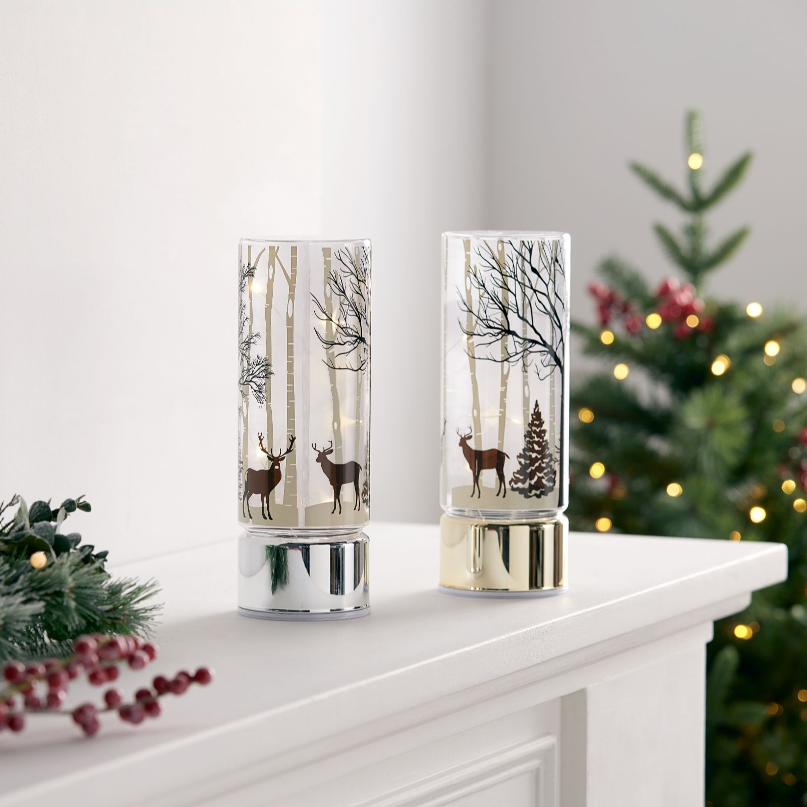 Home Stories Set of 2 Pre Lit Winter Scene Rotating Ornament