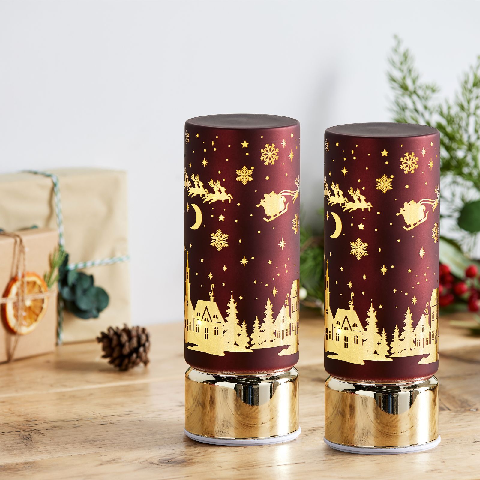 Home Stories Set of 2 Pre Lit Winter Scene Rotating Ornament