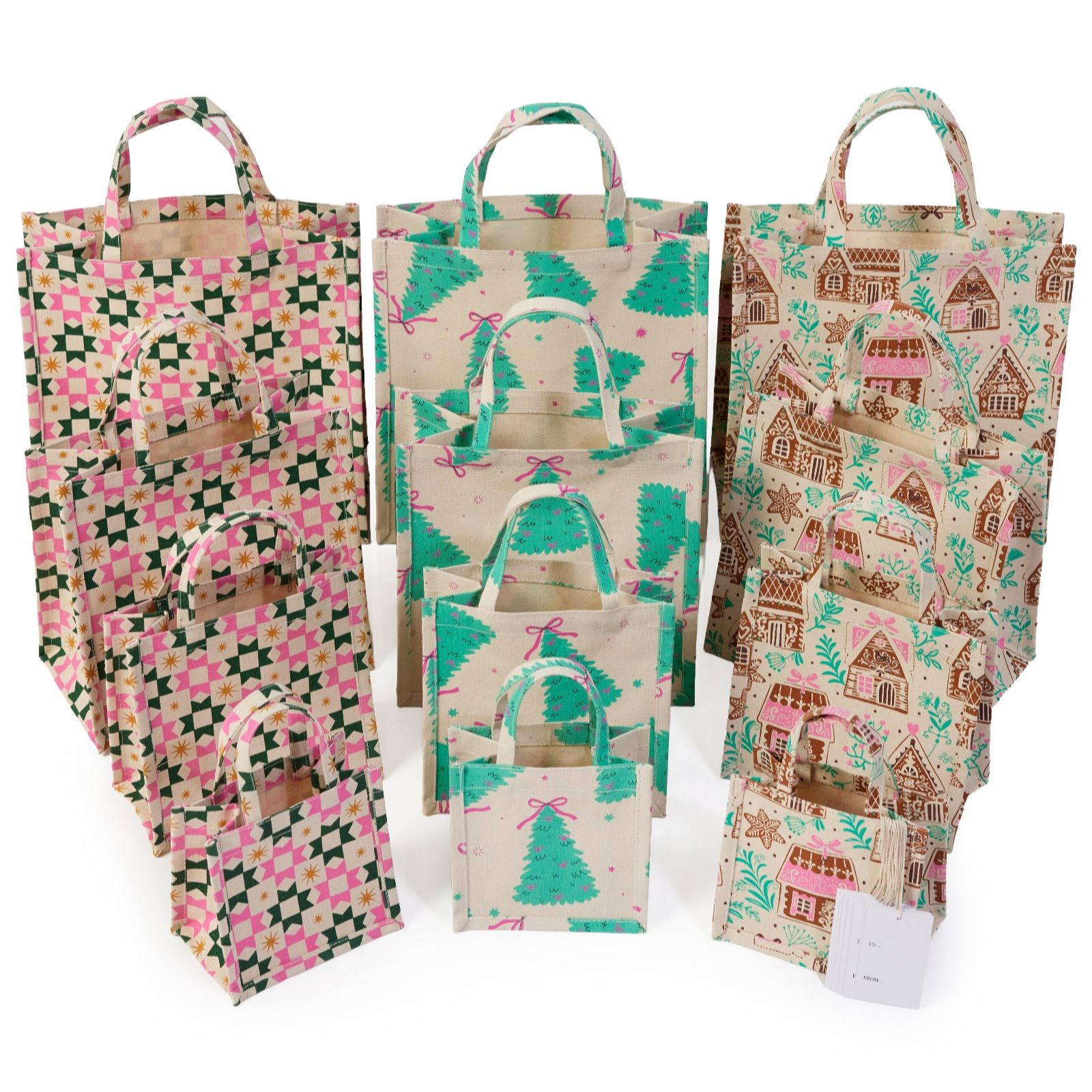 Home Stories 12 Piece Reusable Christmas Gift Bag Set with Tags