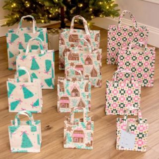 Home Stories 12 Piece Reusable Christmas Gift Bag Set with Tags