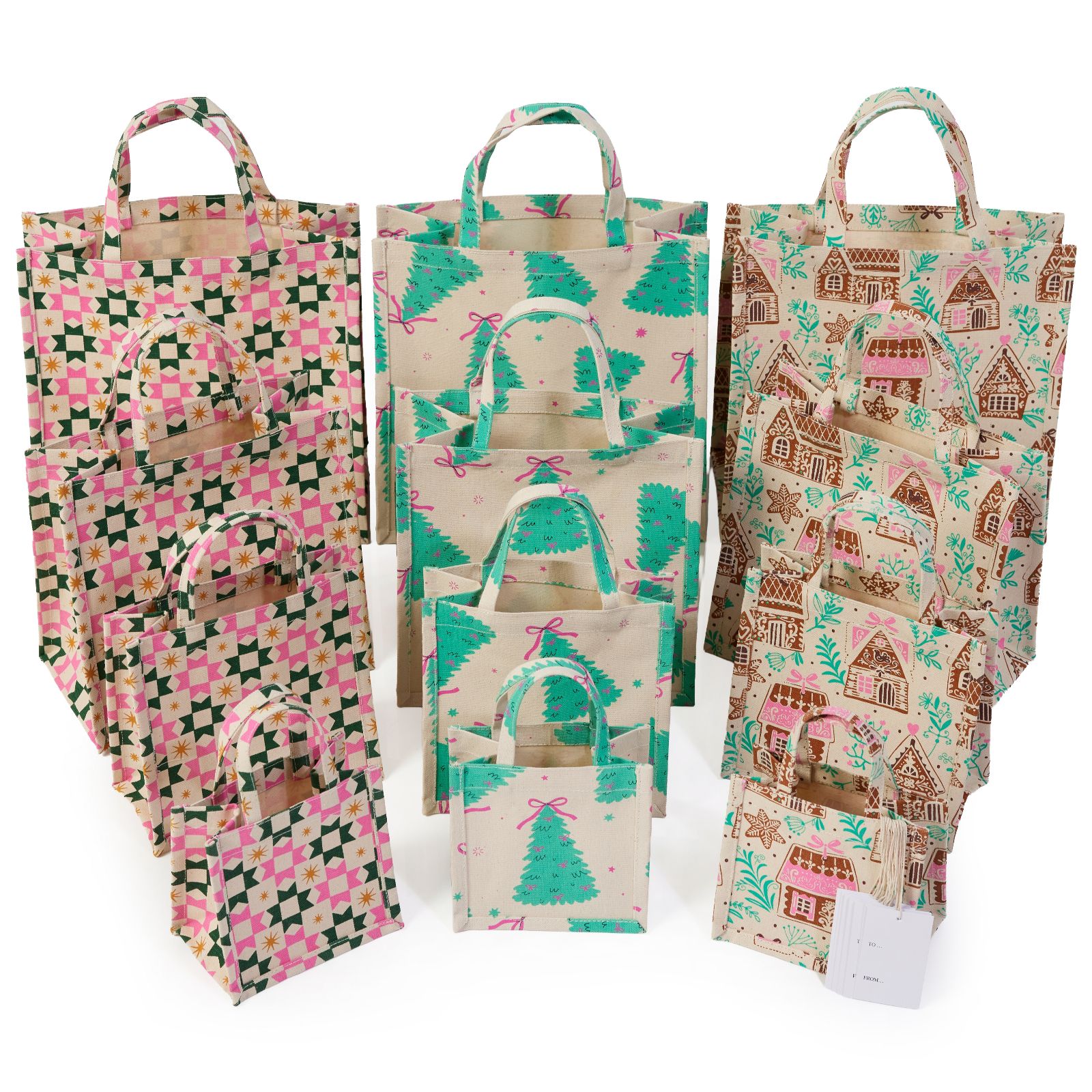 Home Stories 12 Piece Reusable Christmas Gift Bag Set with Tags