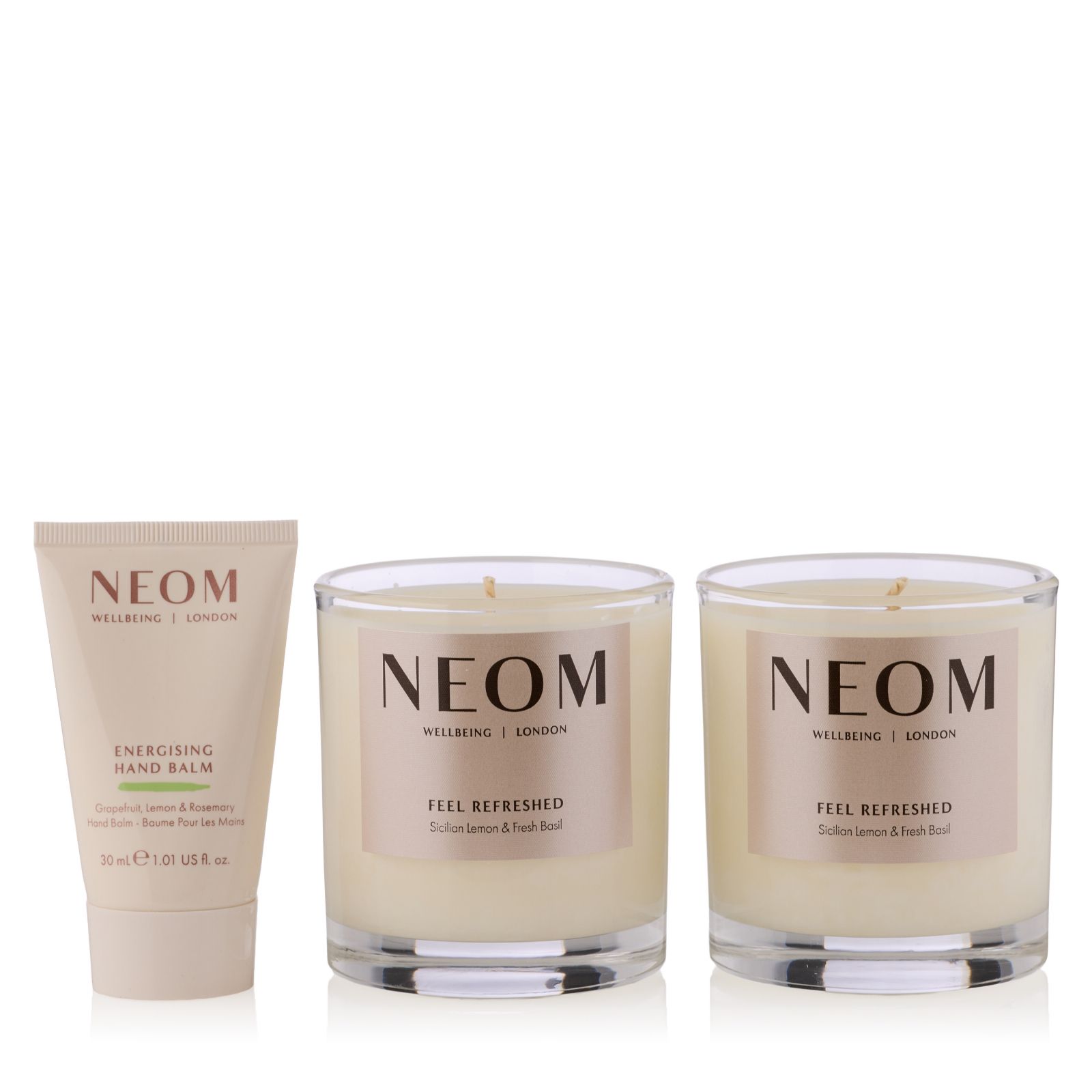 NEOM Wellbeing 1 Wick Candle and Hand Balm Collection