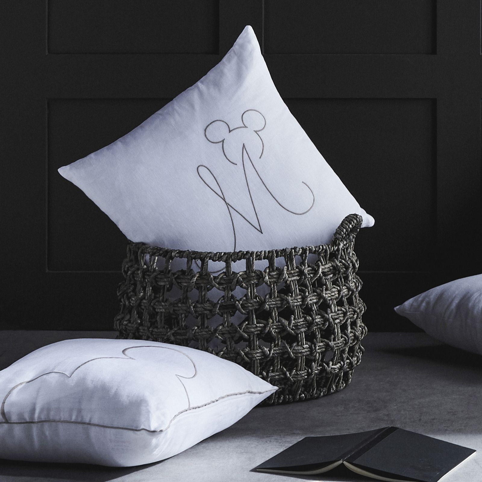 Kelly Hoppen X Mickey Mouse Embroidered Initial Linen Scatter Cushion QVC UK
