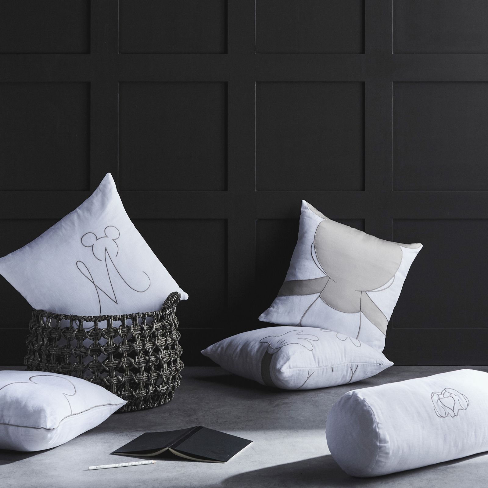Kelly Hoppen X Mickey Mouse Embroidered Initial Linen Scatter Cushion QVC UK