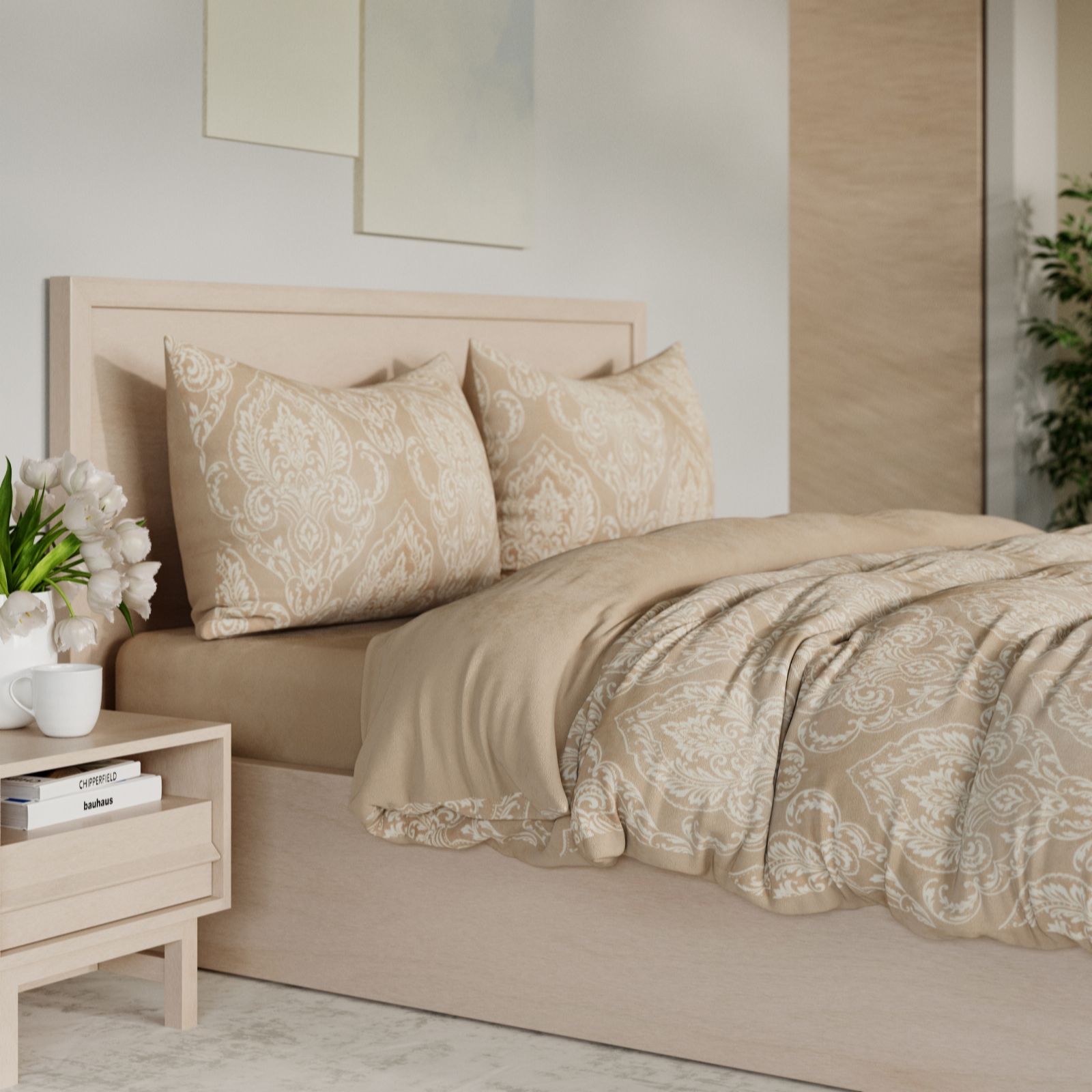 Cozee Home Damask Print 4 Piece Velvetsoft Duvet Set