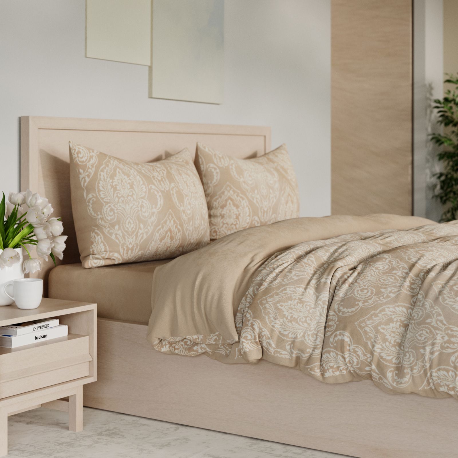 Cozee Home Damask Print 4 Piece Velvetsoft Duvet Set