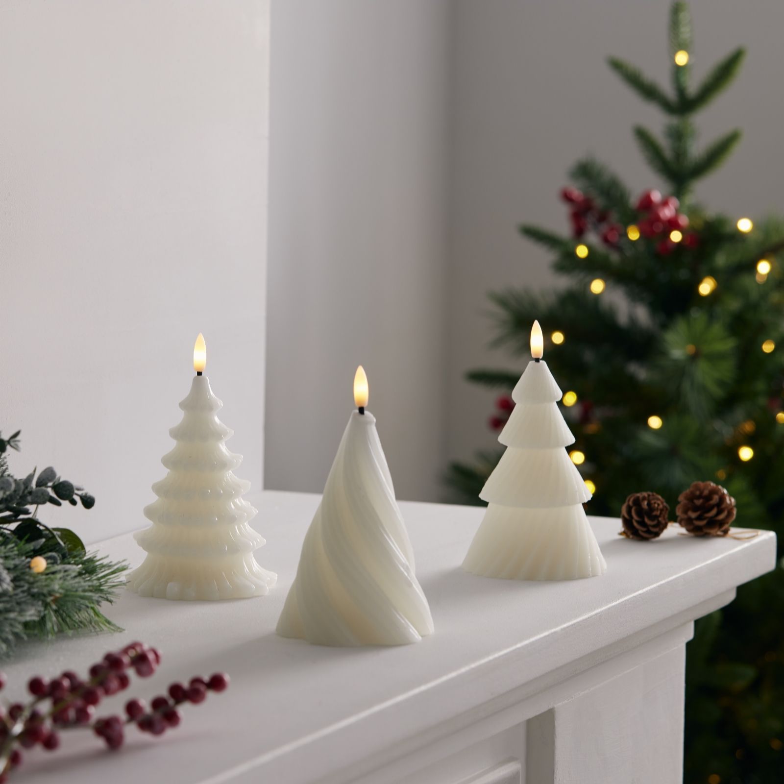 Home Stories Set Of 3 Twist Tree Flameless Candles