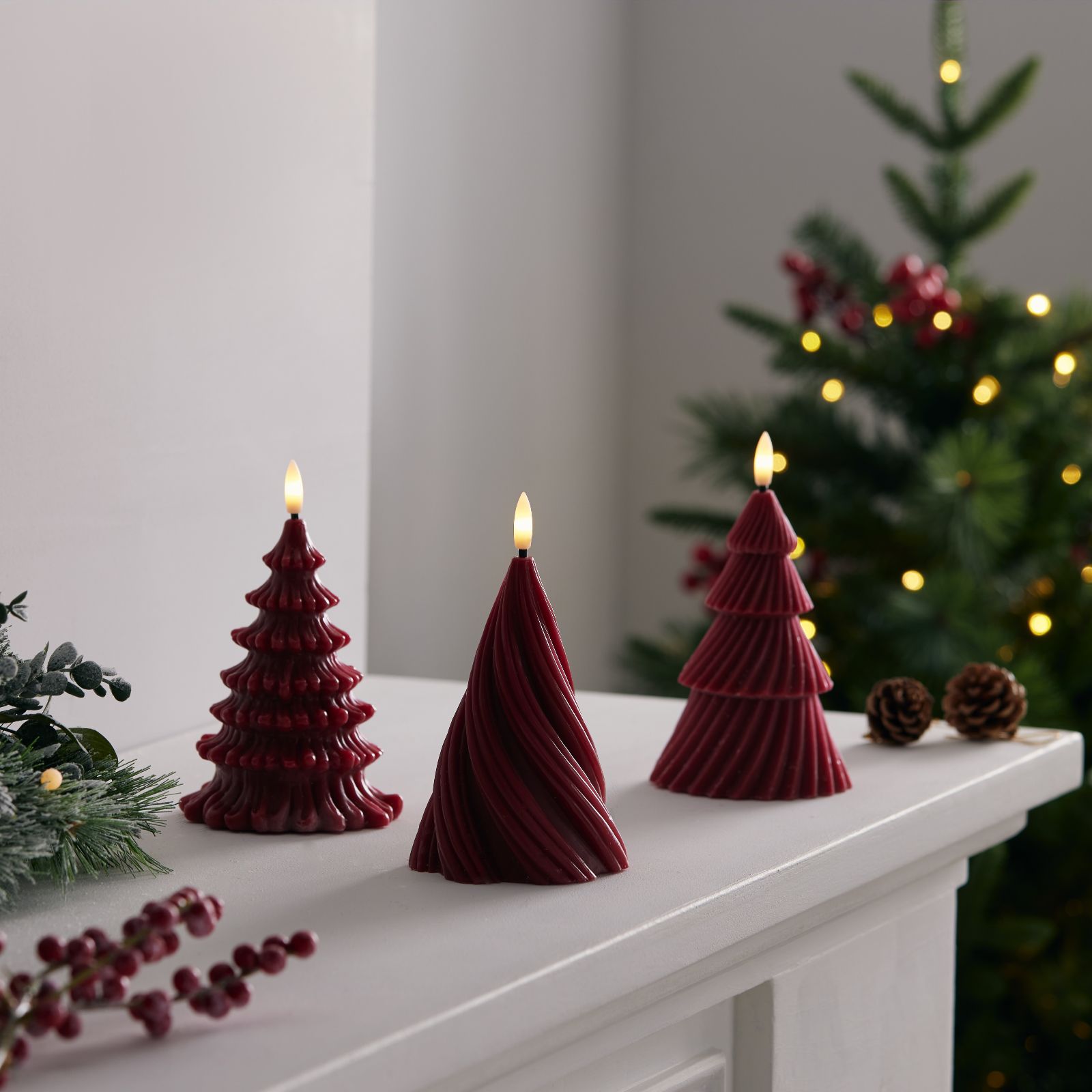 Home Stories Set Of 3 Twist Tree Flameless Candles