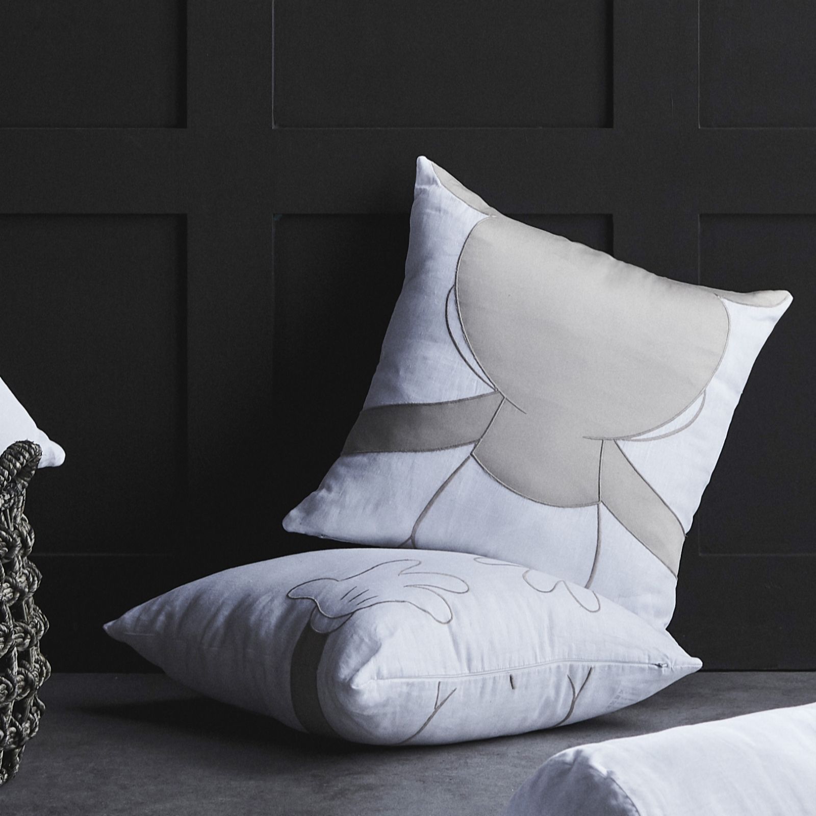 Kelly Hoppen X Mickey Mouse Embroidered Hugging Linen Scatter Cushion QVC UK