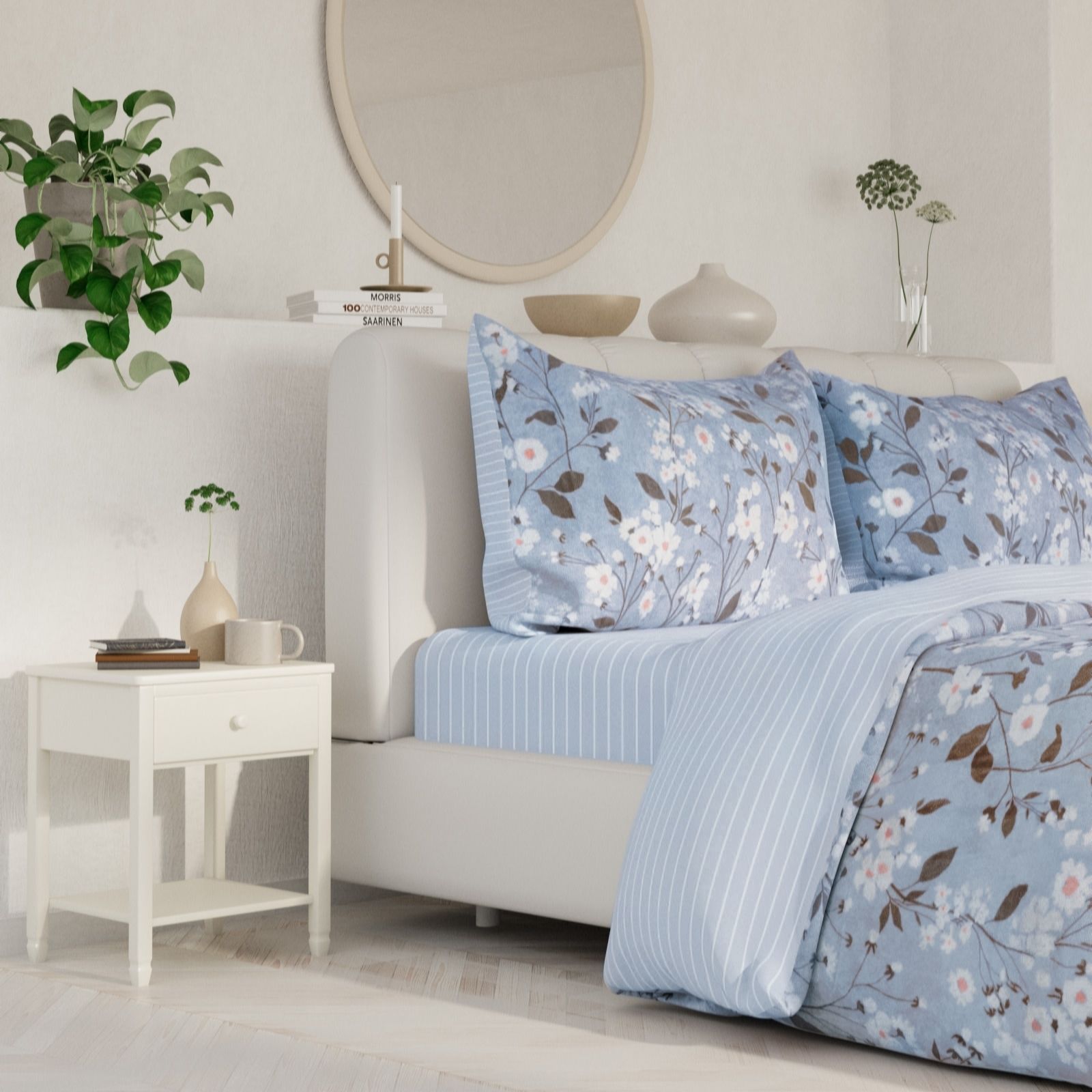 Outlet Cozee Home Reversible Floral Stripe 4 Piece Duvet Set