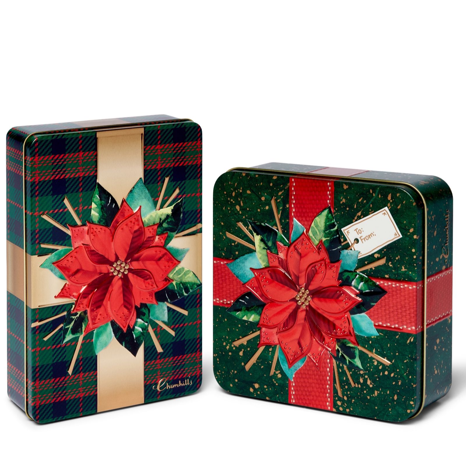 Churchill's Set of 2 Green Poinsettia Confectionery Tins