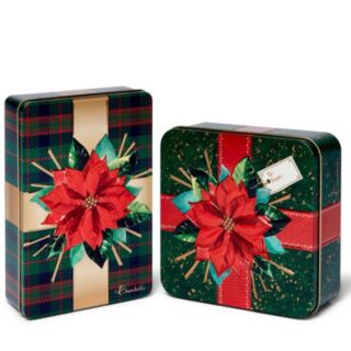 Churchill's Set of 2 Green Poinsettia Confectionery Tins