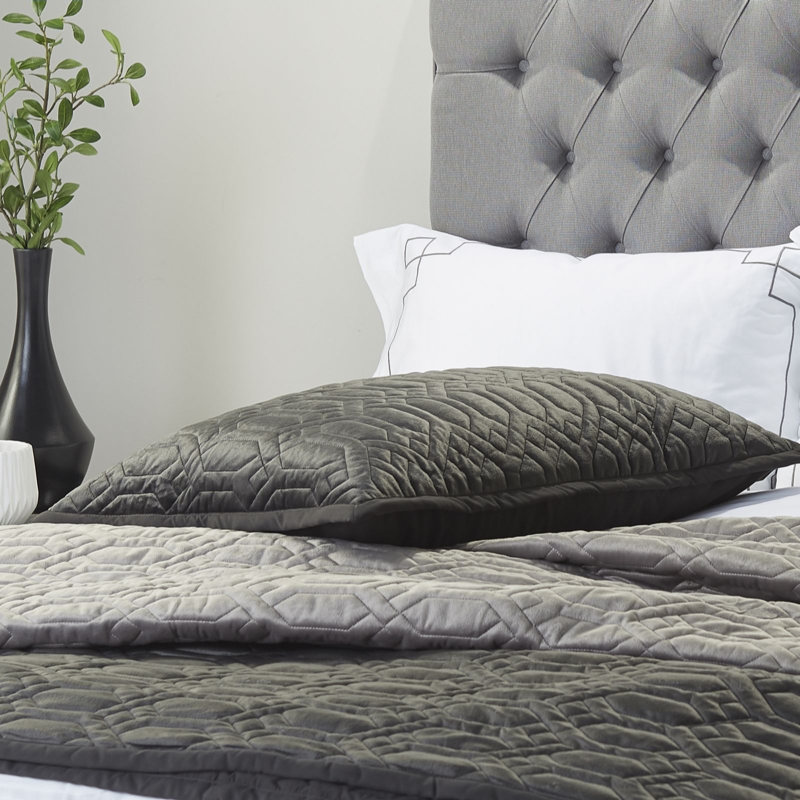 Outlet K by Kelly Hoppen Quartz Velvet Embroidered Bedspread QVC UK