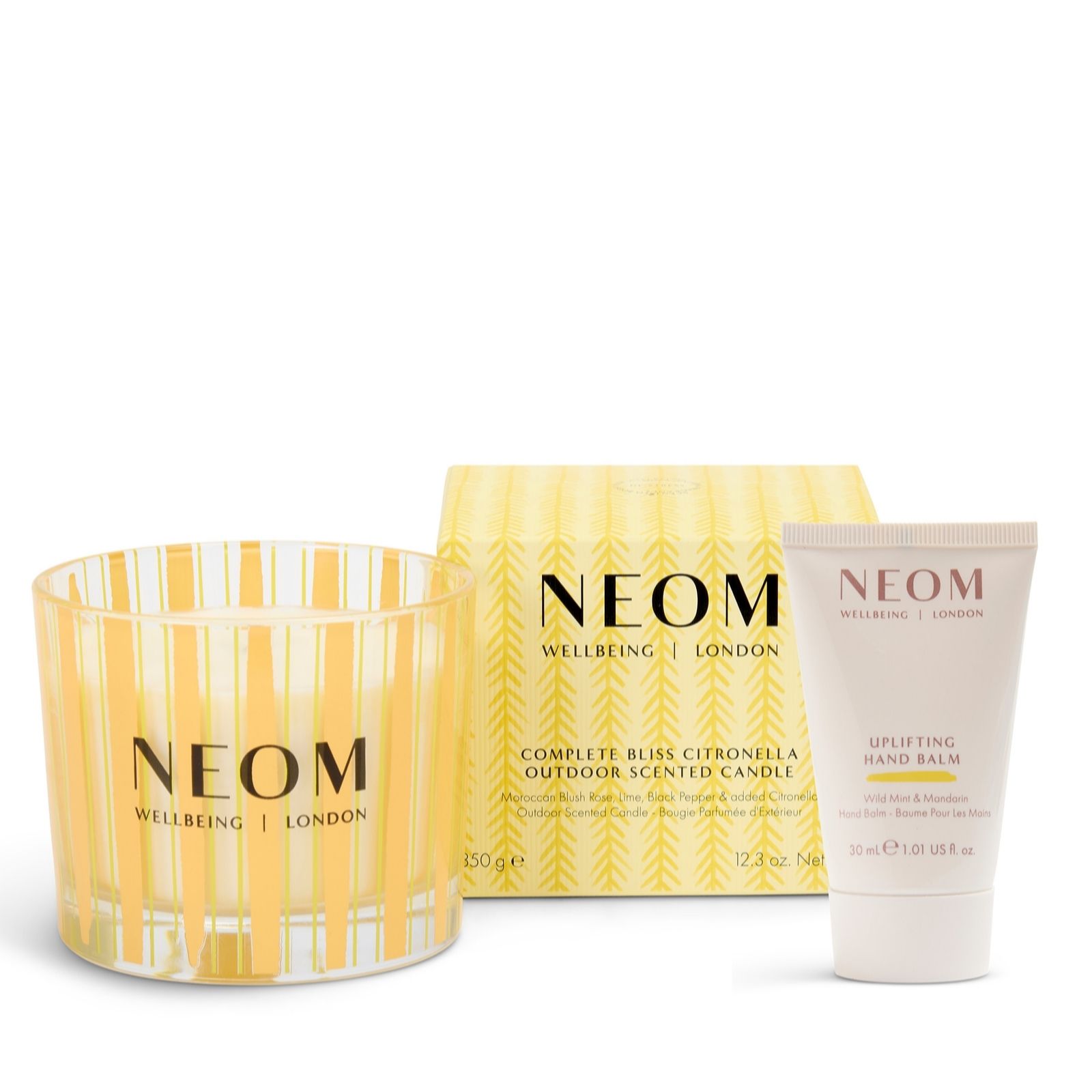 NEOM Wellbeing Complete Bliss Citronella Outdoor Candle with Hand Balm
