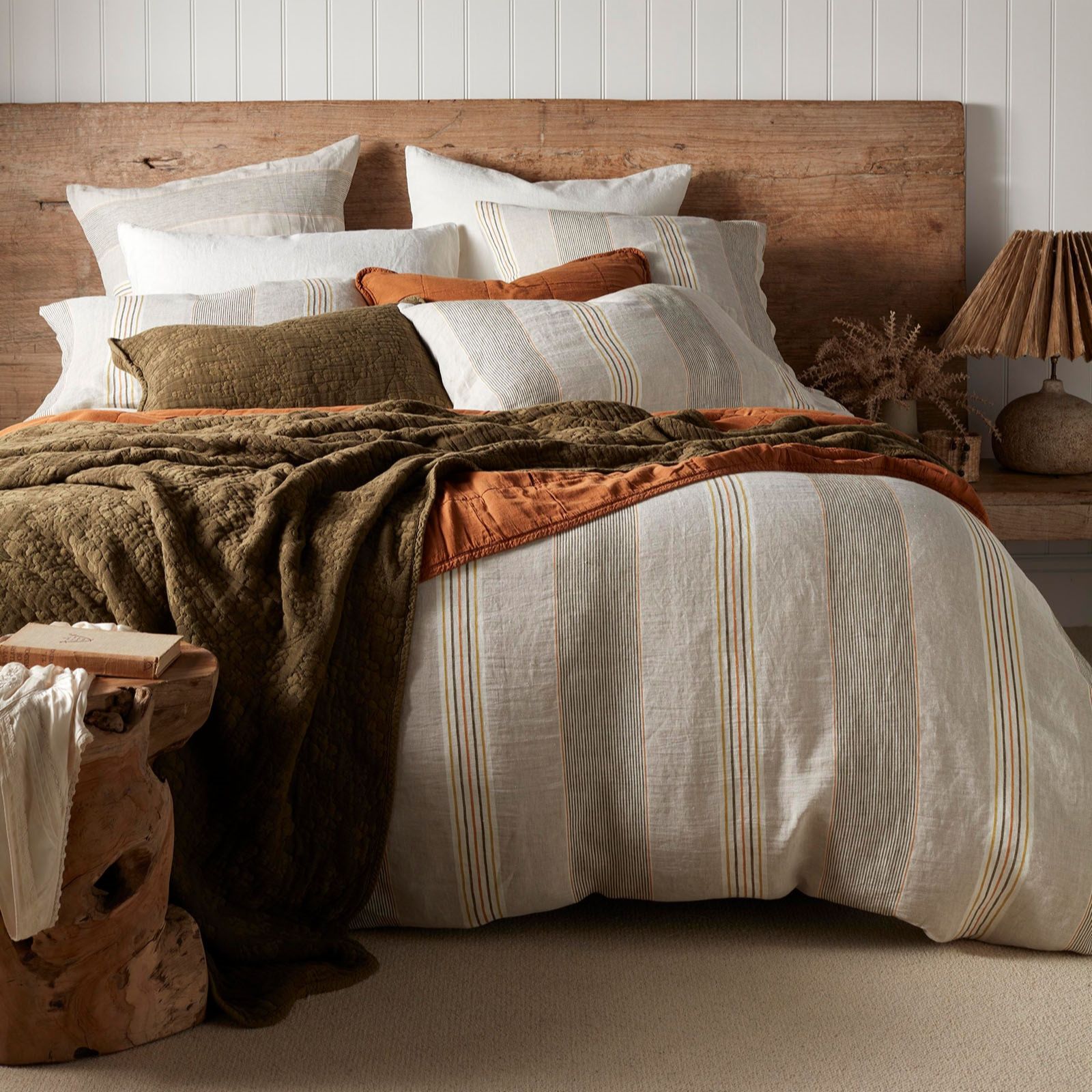 Secret Linen Store Sophie Stripe 100% Linen 3Piece Duvet Set