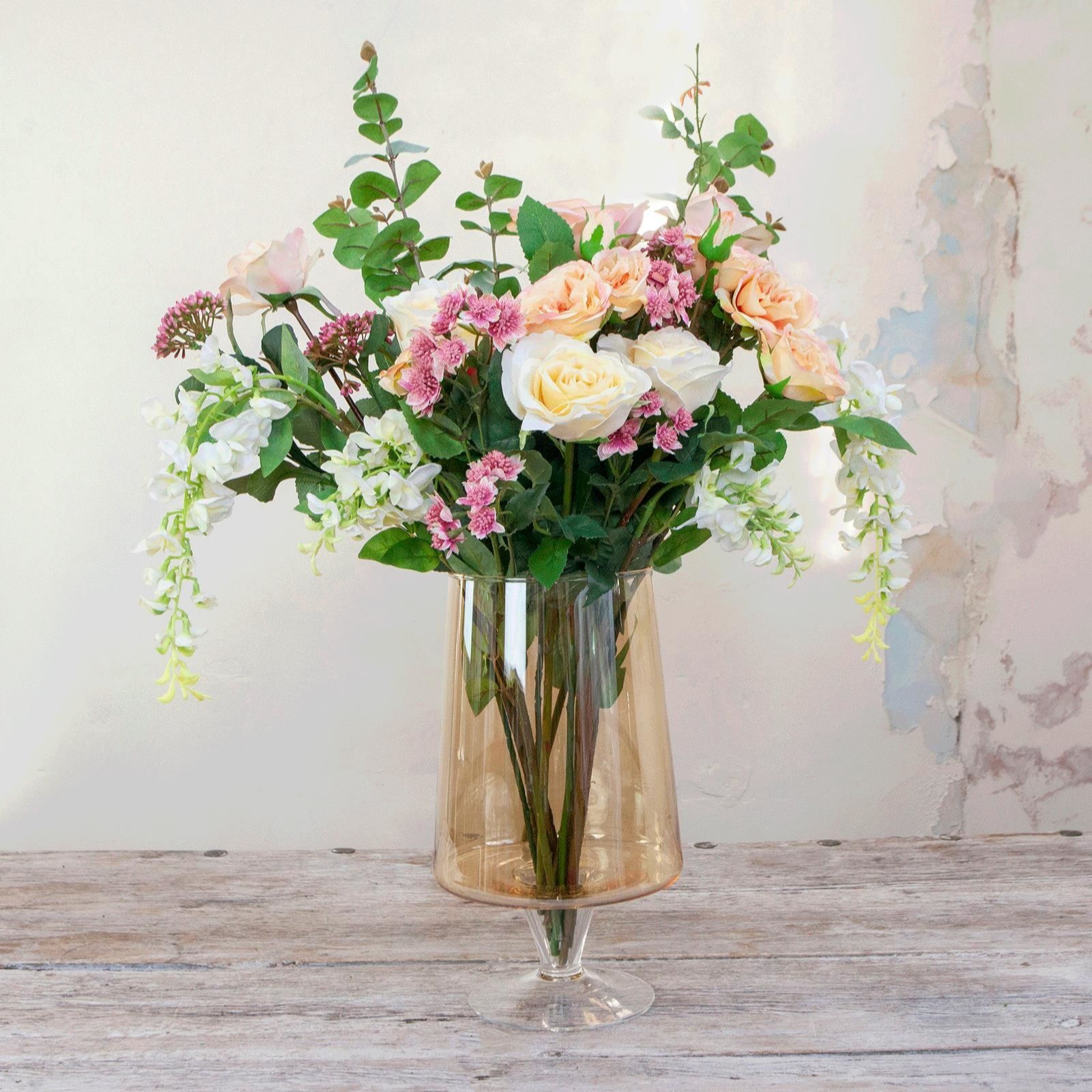 Outlet Peony Mixed Rose Mix with Wisteria Footed Vase - QVC UK