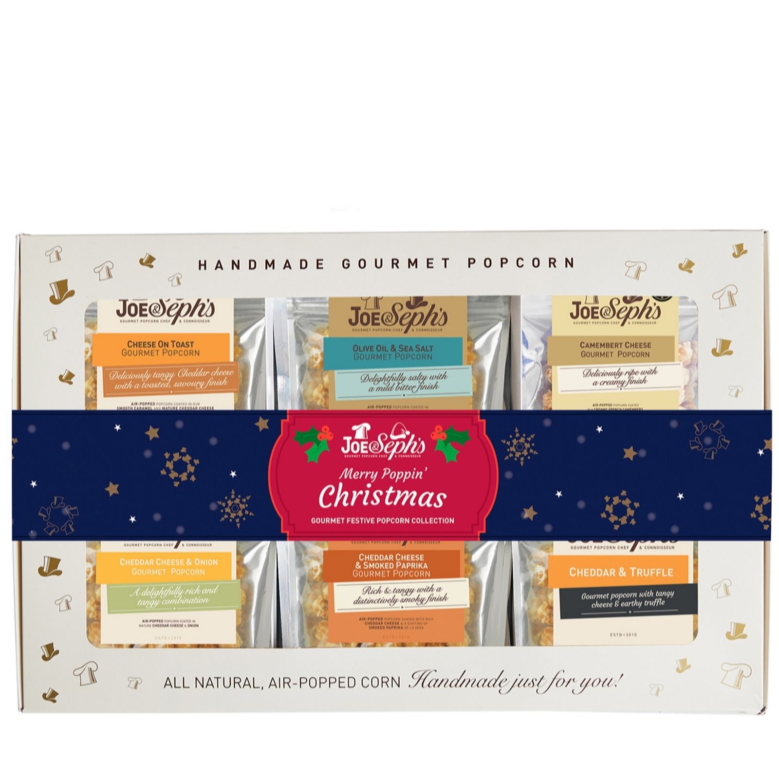 Joe & Seph's Festive Set of 12 Gourmet Popcorn Snack Bags in Gift Box