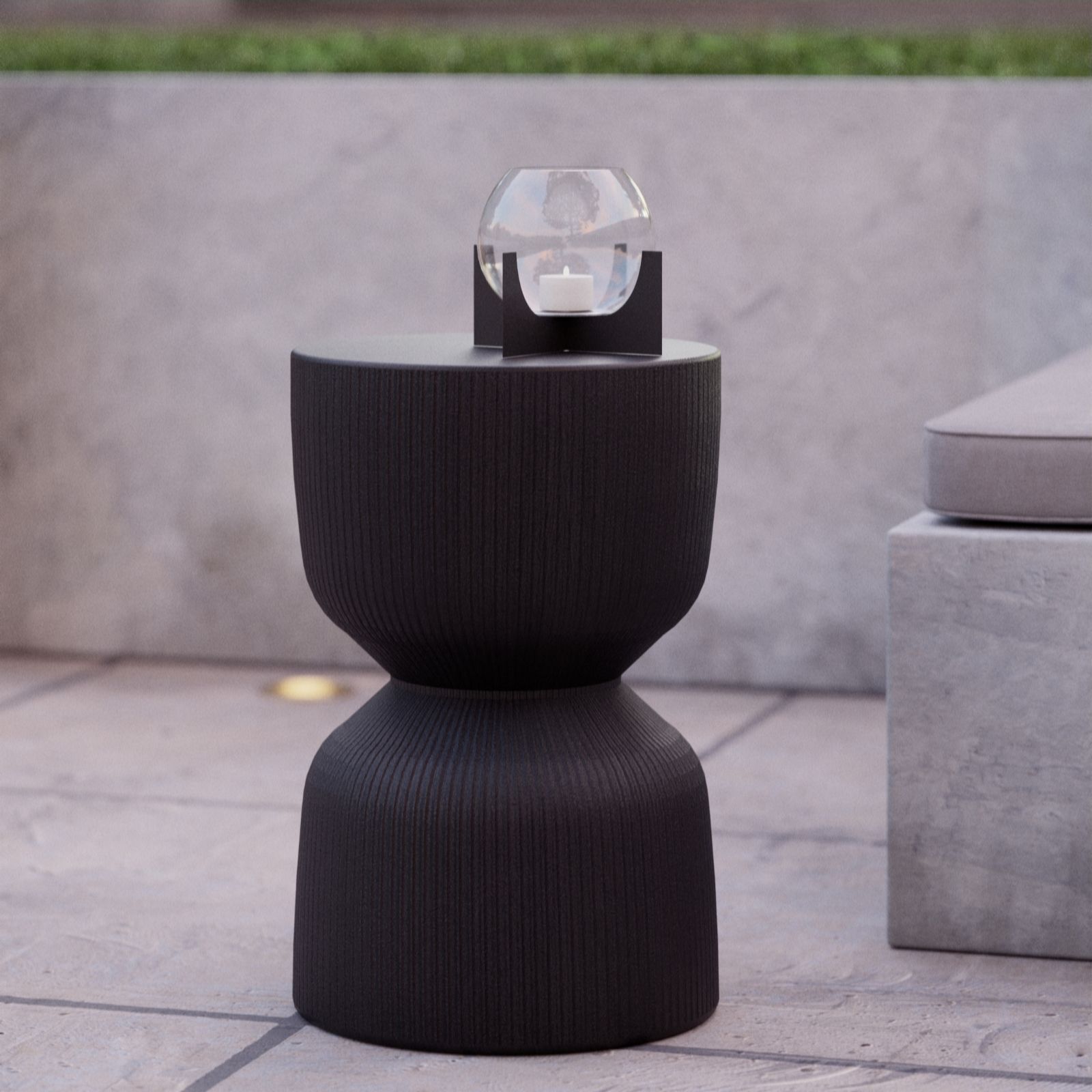 Outlet K by Kelly Hoppen Ribbed Garden Cement Pedestal Table