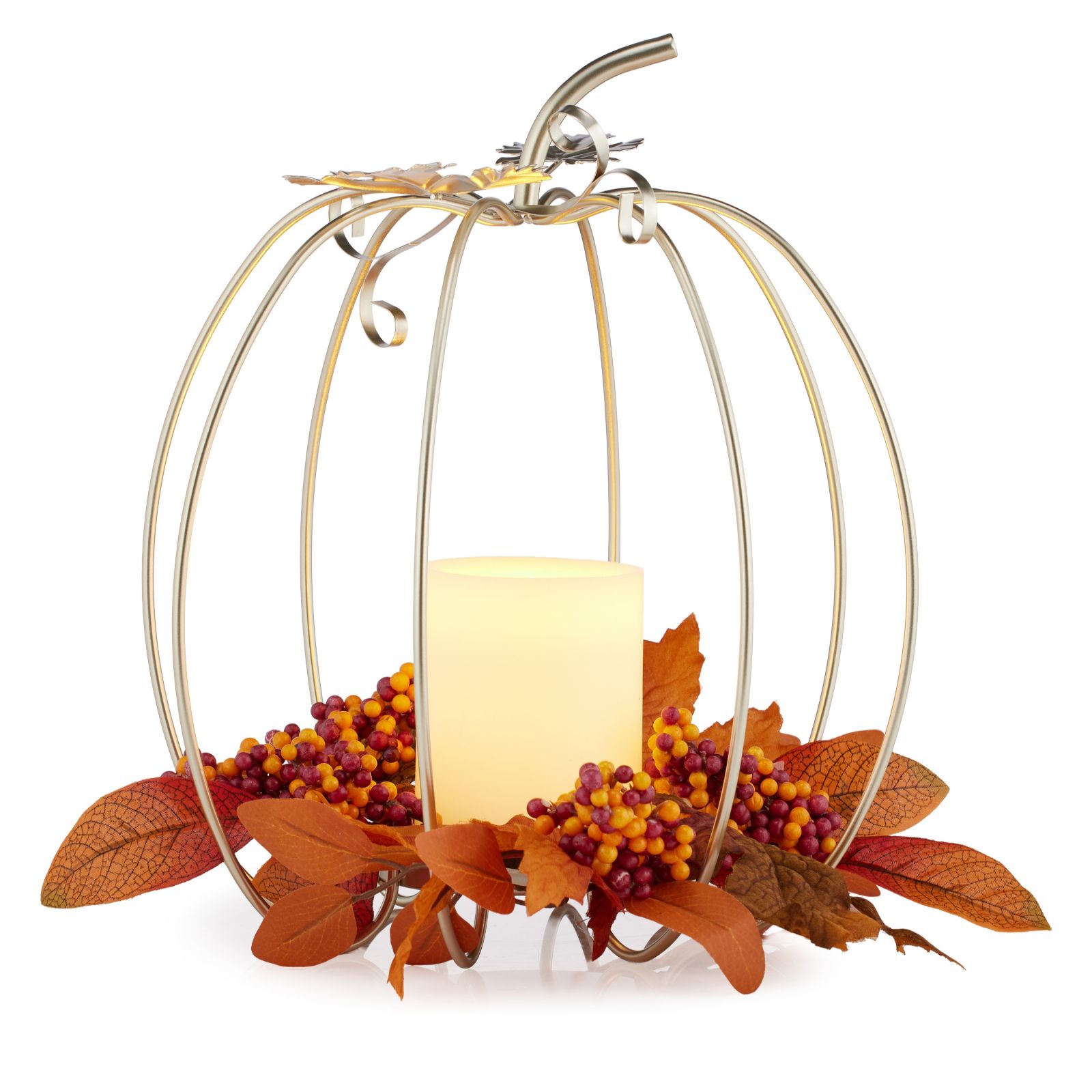 Sara By Sara Davies Foliage Pumpkin Hurricane with Wax LED Candle