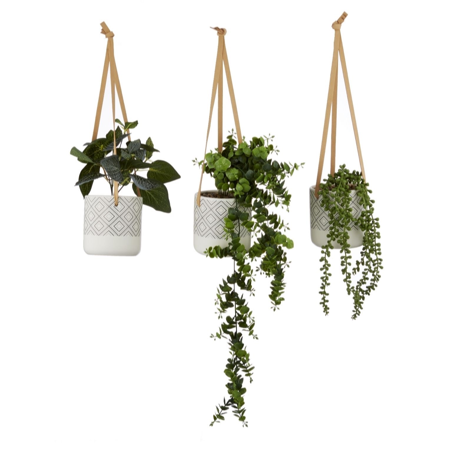 Outlet My Home Set Of 3 Hanging Faux Plants in Ceramic Pots QVC UK