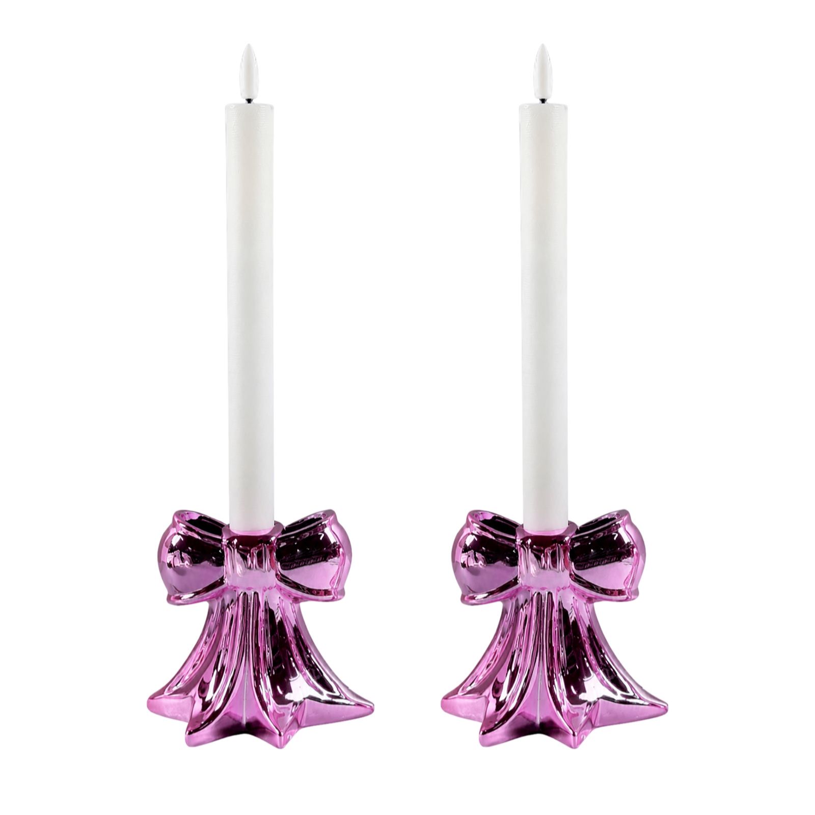 Home Stories Set of 2 Metallic Bow Candle Holders with LED Candles