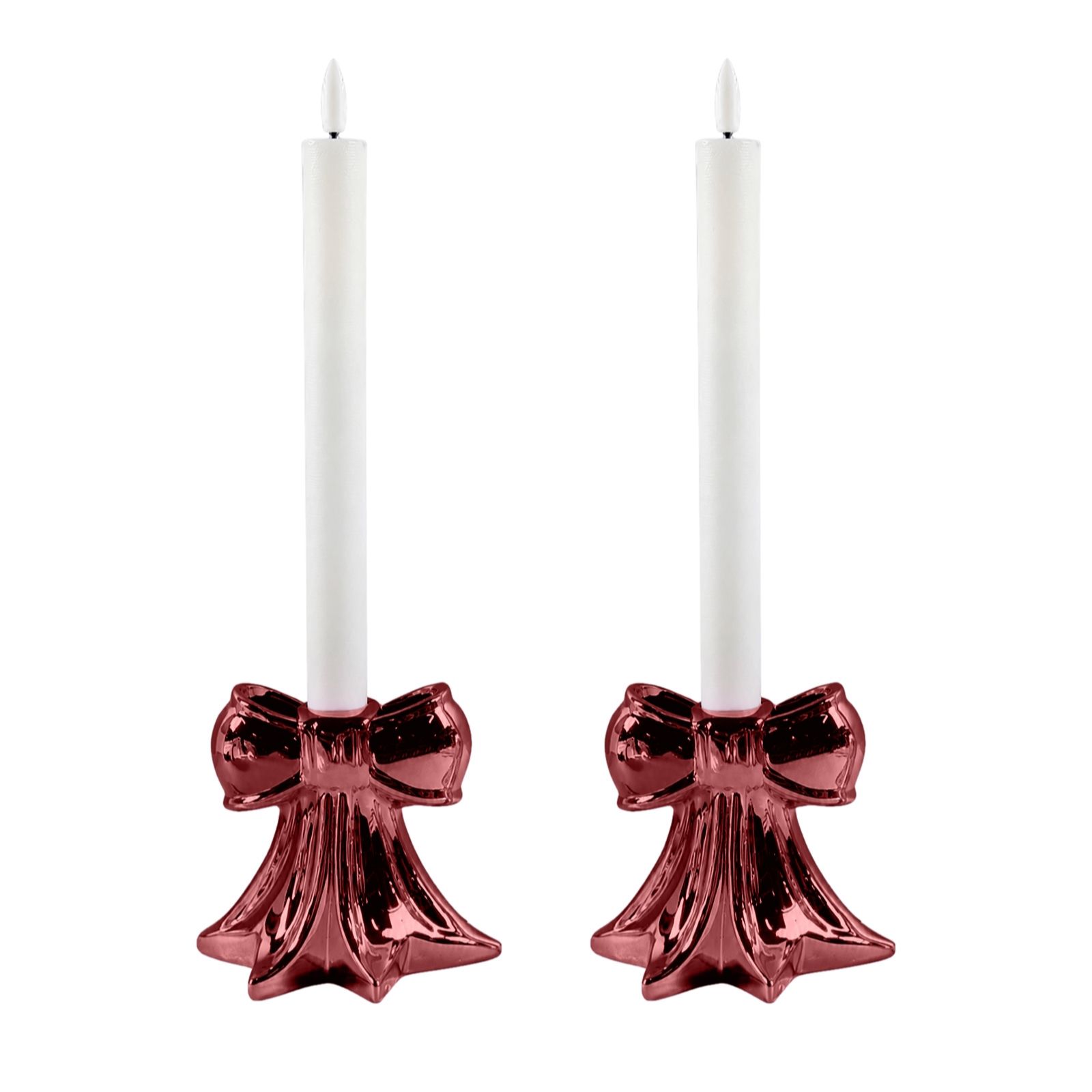 Home Stories Set of 2 Metallic Bow Candle Holders with LED Candles