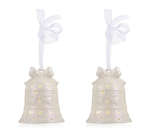 Outlet Home Reflections Pre-Lit Set of 2 Ceramic Baubles with Giftbox