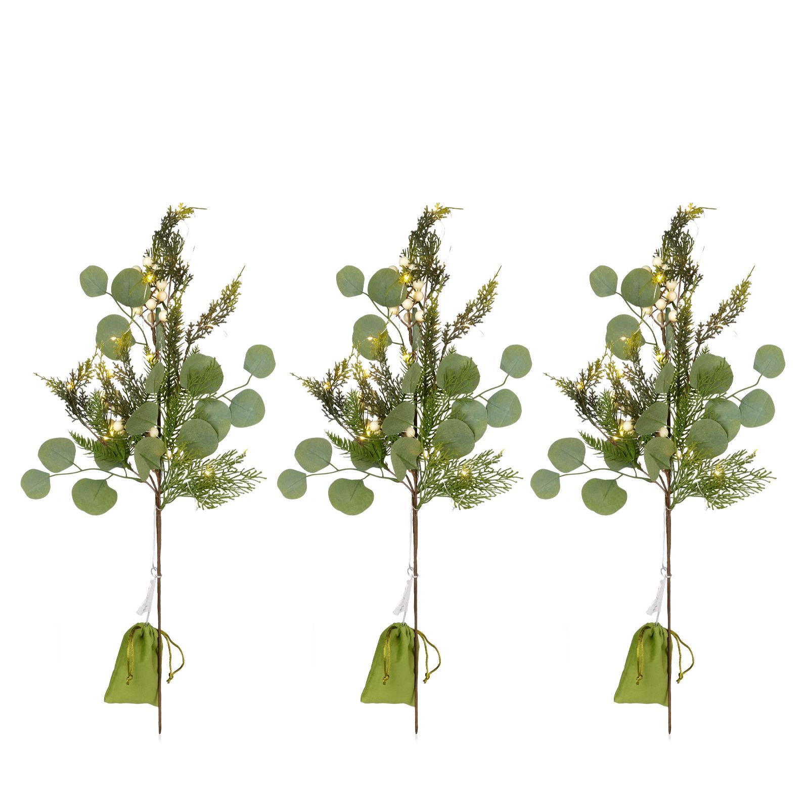 Sara by Sara Davies Set of 3 Pre Lit Eucalyptus Stems