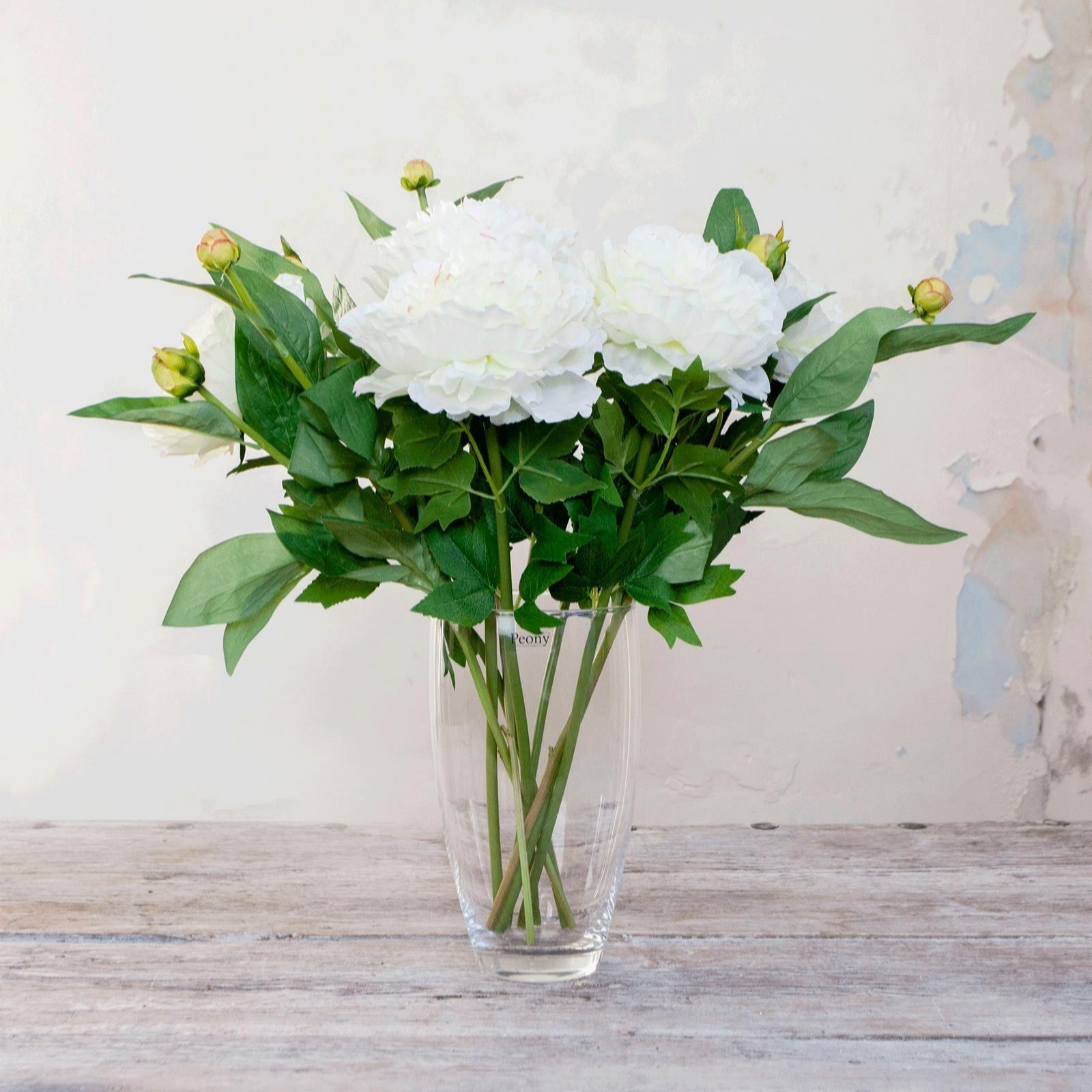 Peony Peonies & Buds in a Glass Vase - QVC UK