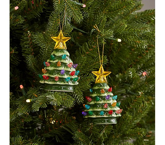 Mr Christmas Set of 2 Ceramic Light Up Trees in Giftbag