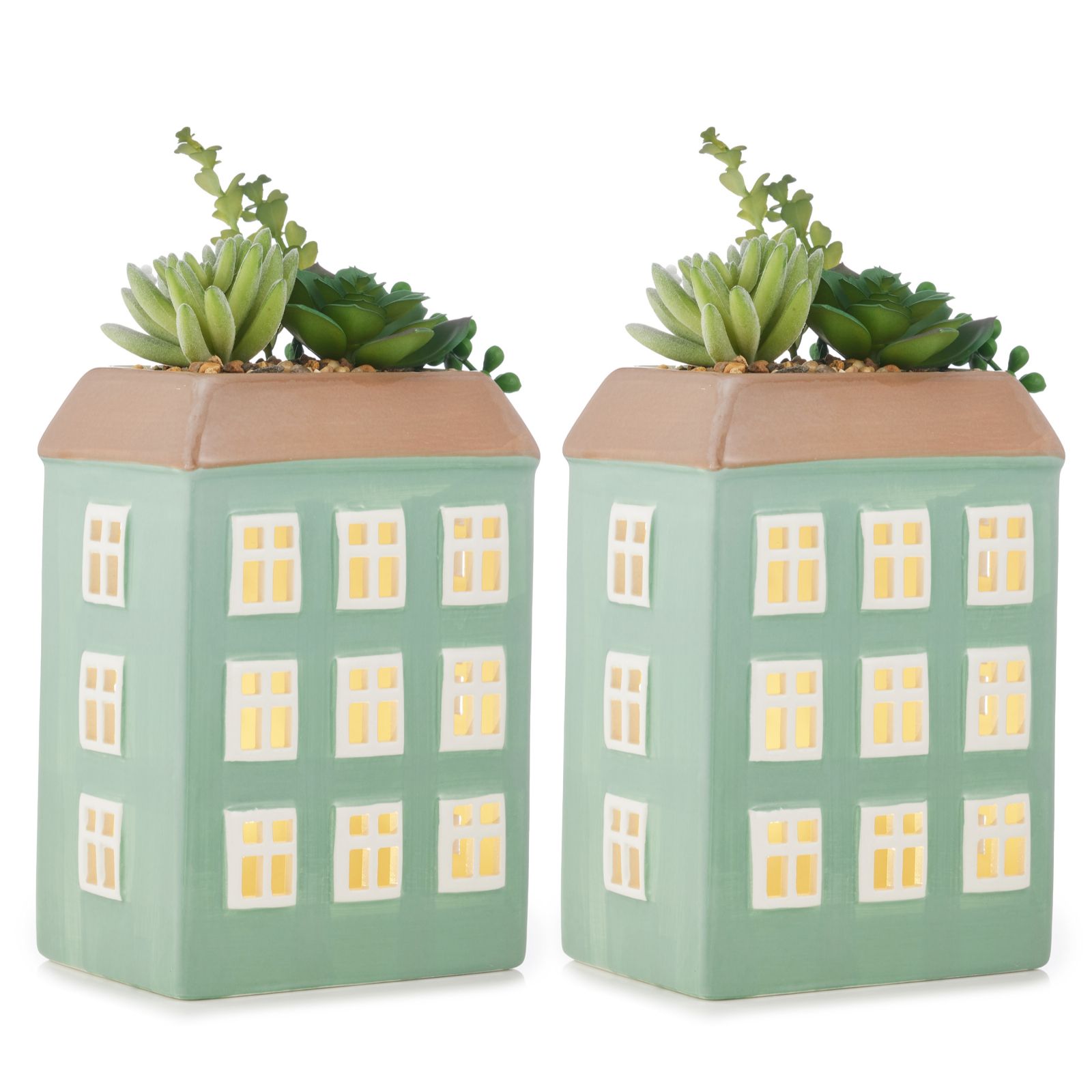 Outlet Home Reflections Set of 2 Pre-Lit House Succulents