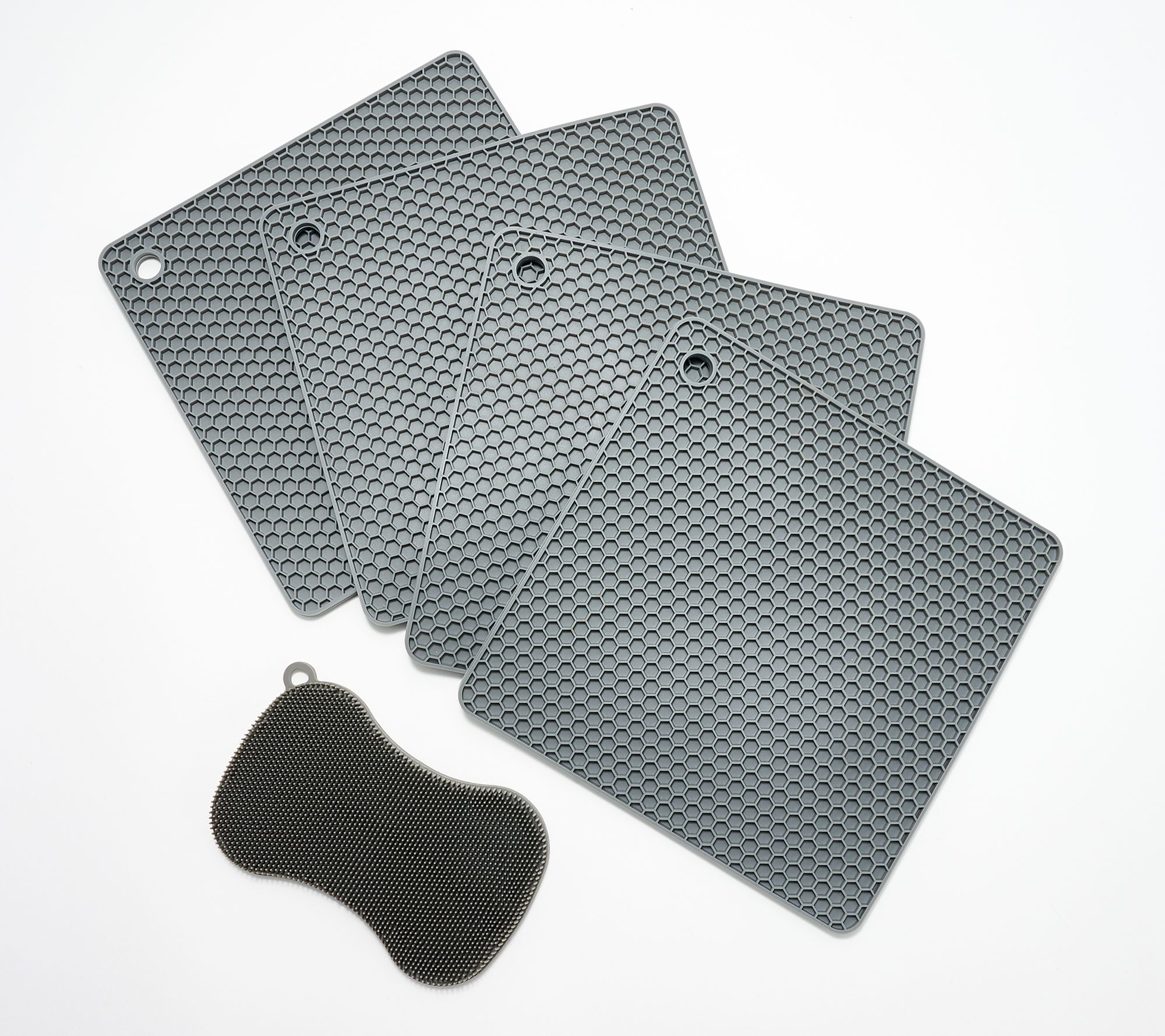 Kochblume Set of 4 Square Silicone Drying Mats w/ Silicone Sponge
