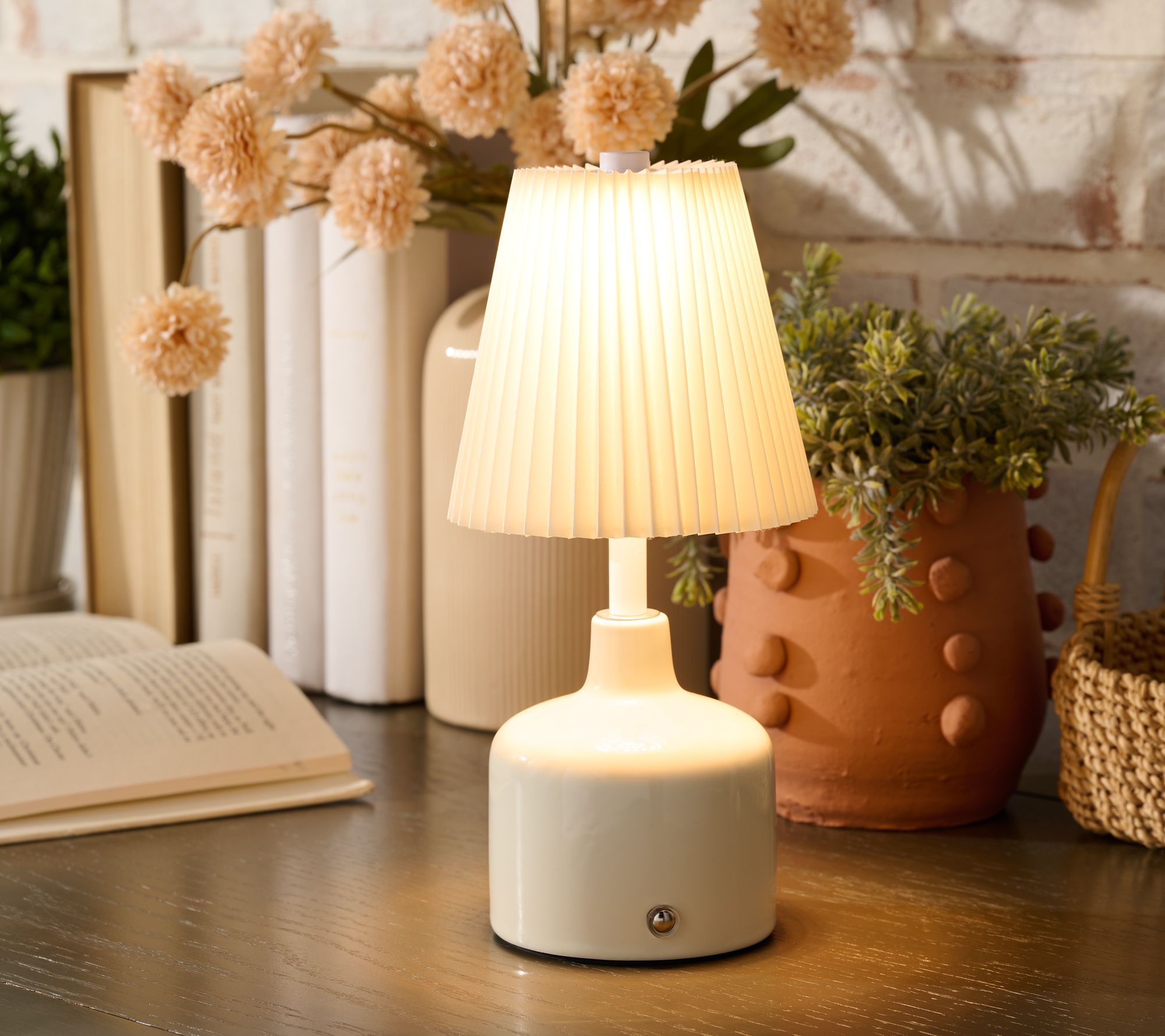 SecureBrite Rechargeable 9" Pleated Fabric Shade Touch Lamp