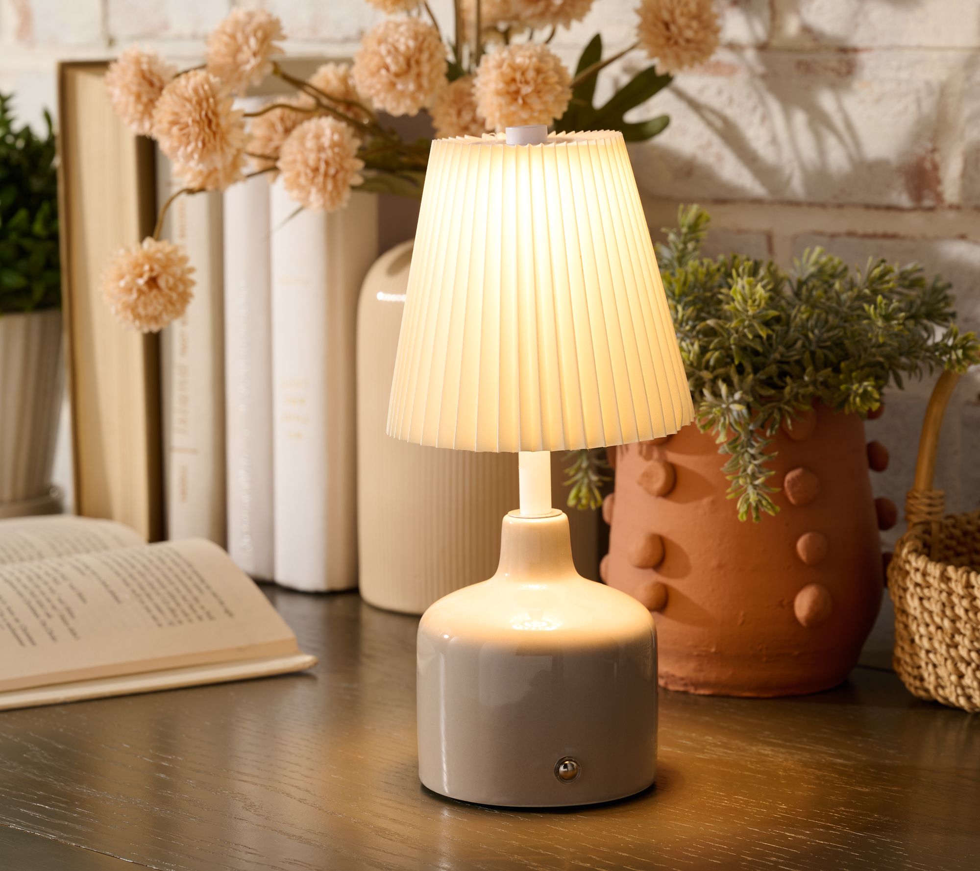 SecureBrite Rechargeable 9" Pleated Fabric Shade Touch Lamp