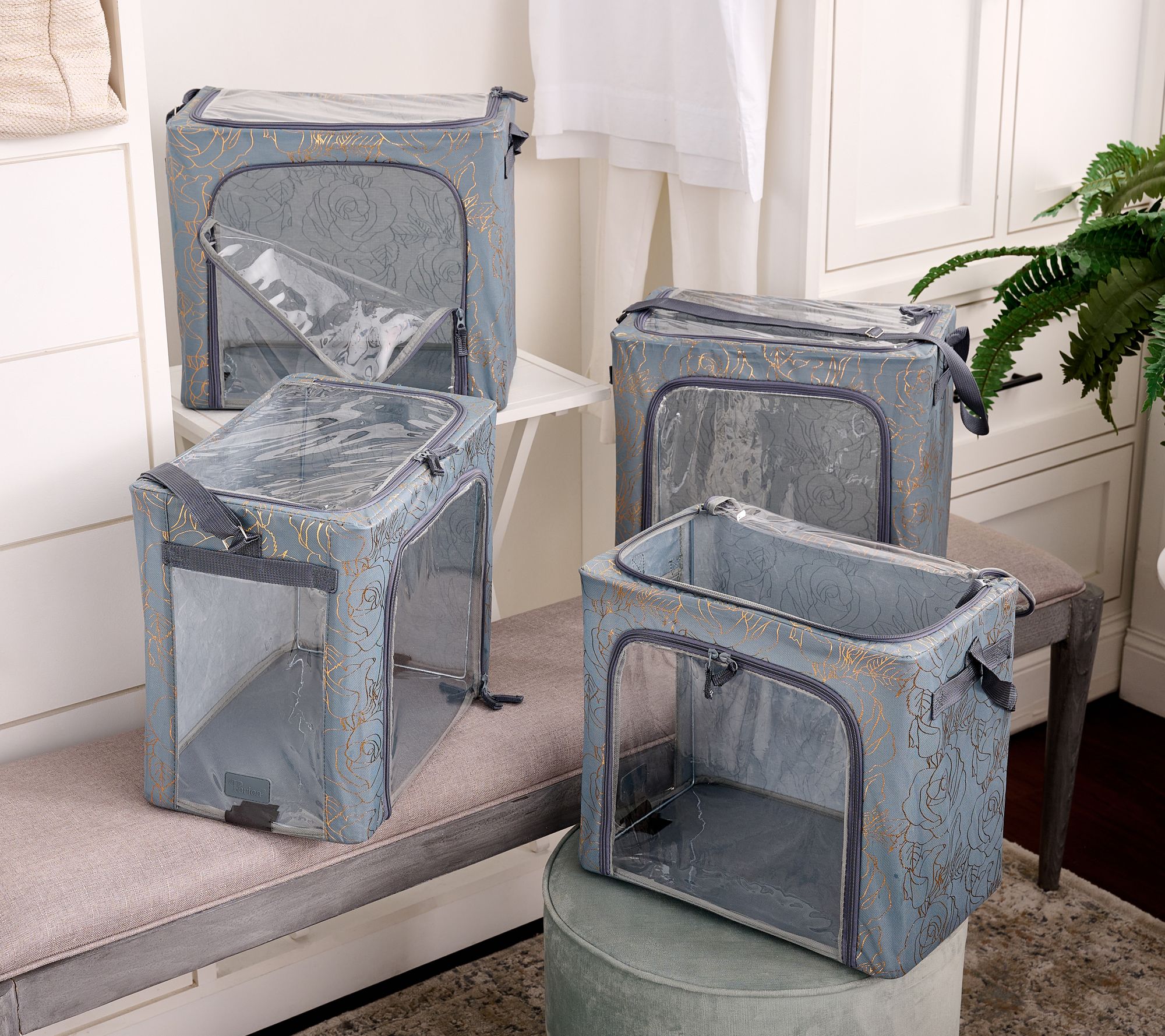 "As Is" Periea Set of 4 Collapsible Storage Boxes w/ Carry Strap